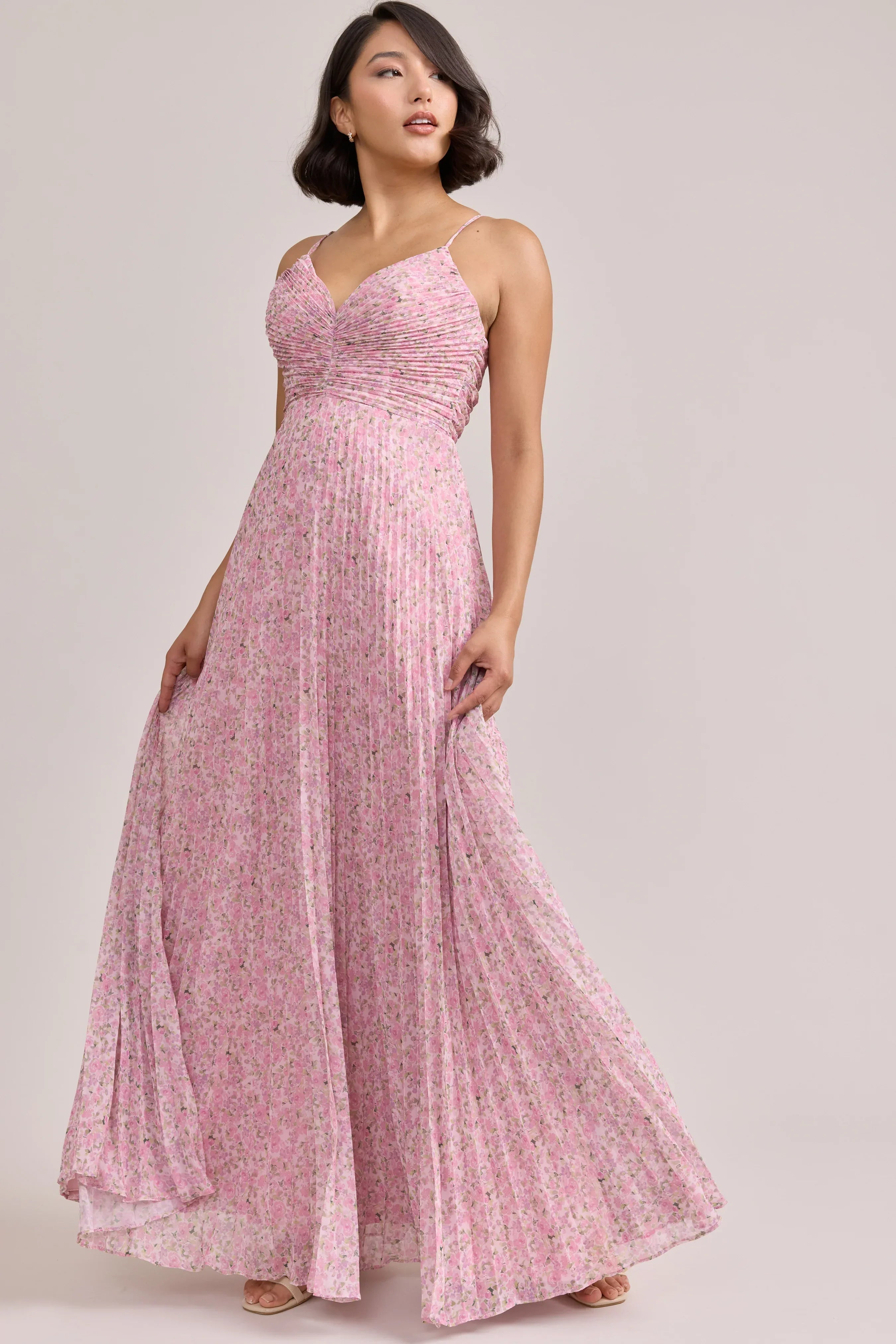 Chiffon Pleated Floral Print Dress | Made To Order