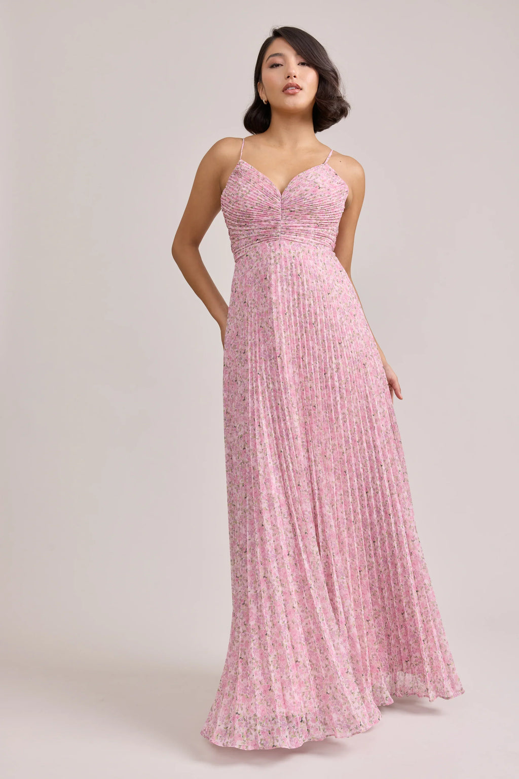 Chiffon Pleated Floral Print Dress | Made To Order