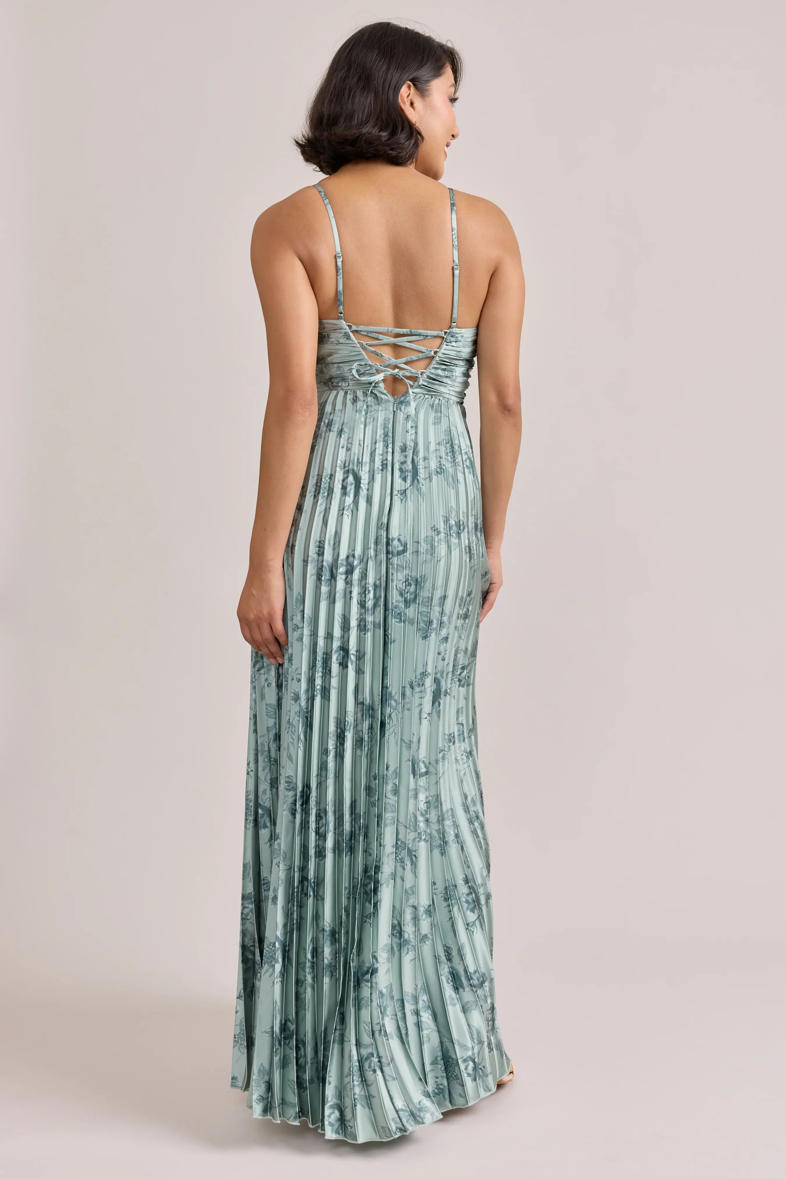 Satin Pleated Floral Print Dress | Made To Order