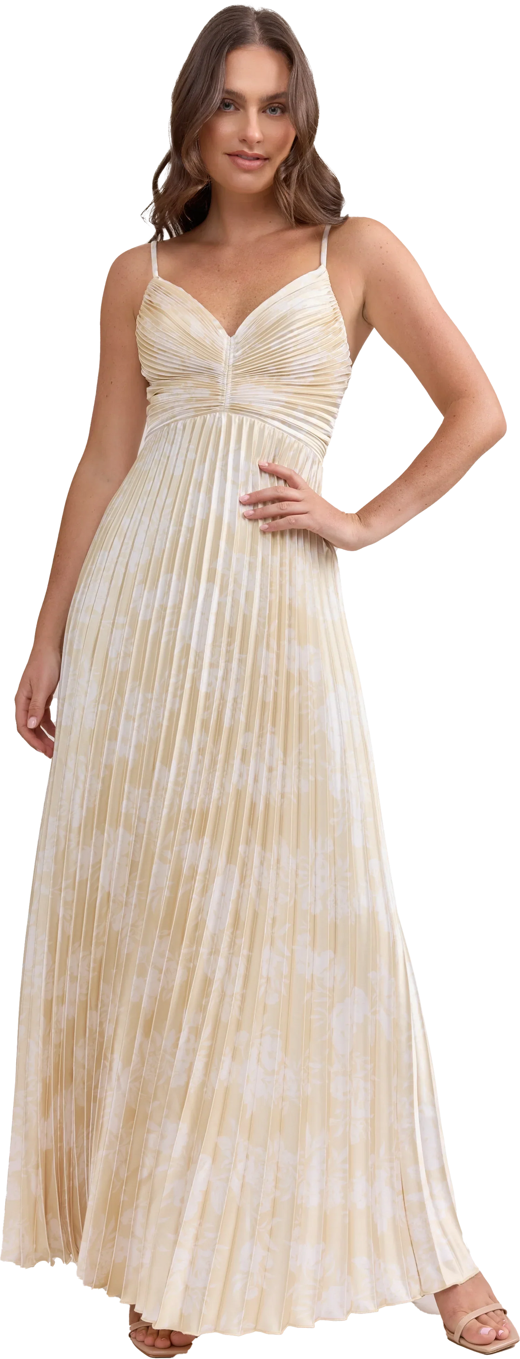 Satin Pleated Floral Print Dress | Made To Order