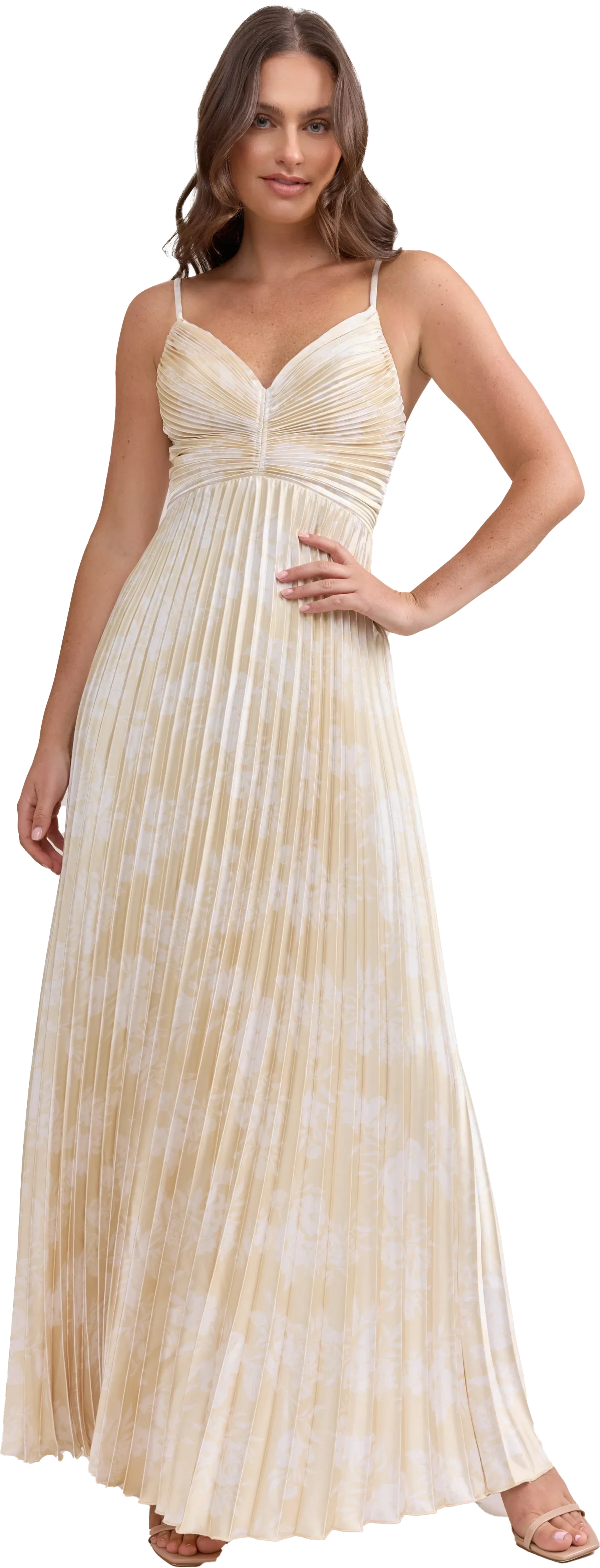 Satin Pleated Floral Print Dress | Made To Order