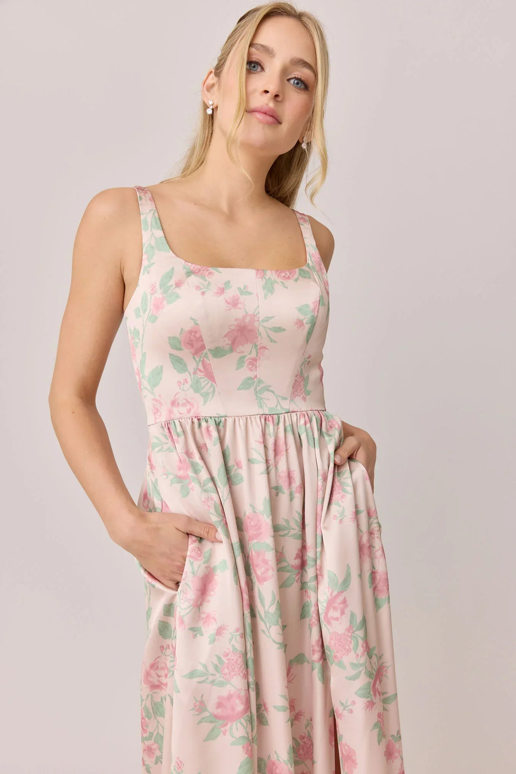 Satin Floral Print Dress | Made To Order