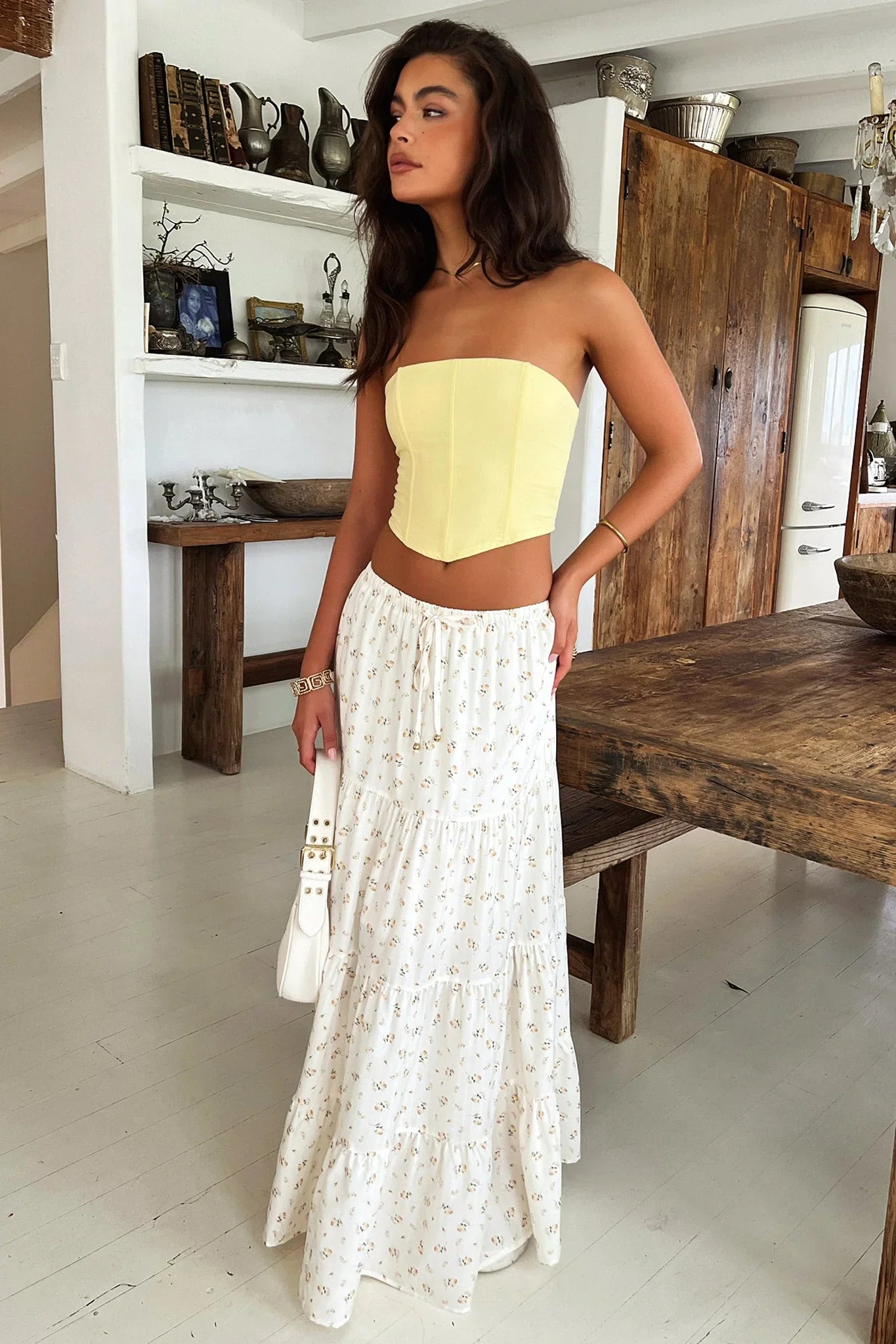 Winnie Tiered Maxi Skirt - Yellow Floral