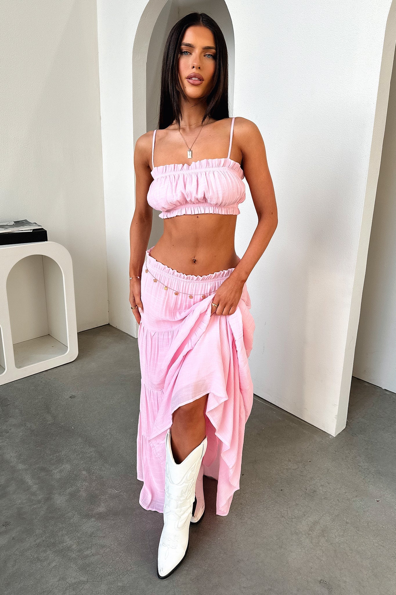 Selina Tiered Maxi Skirt - Pink