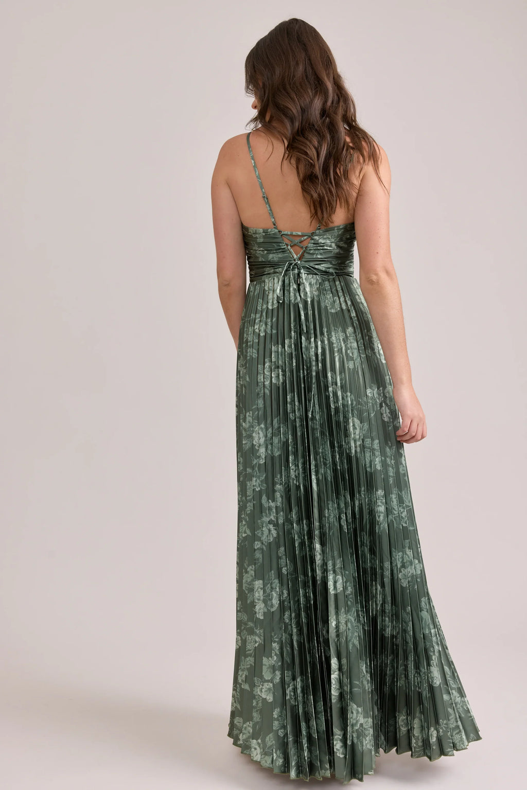 Satin Pleated Floral Print Dress | Made To Order