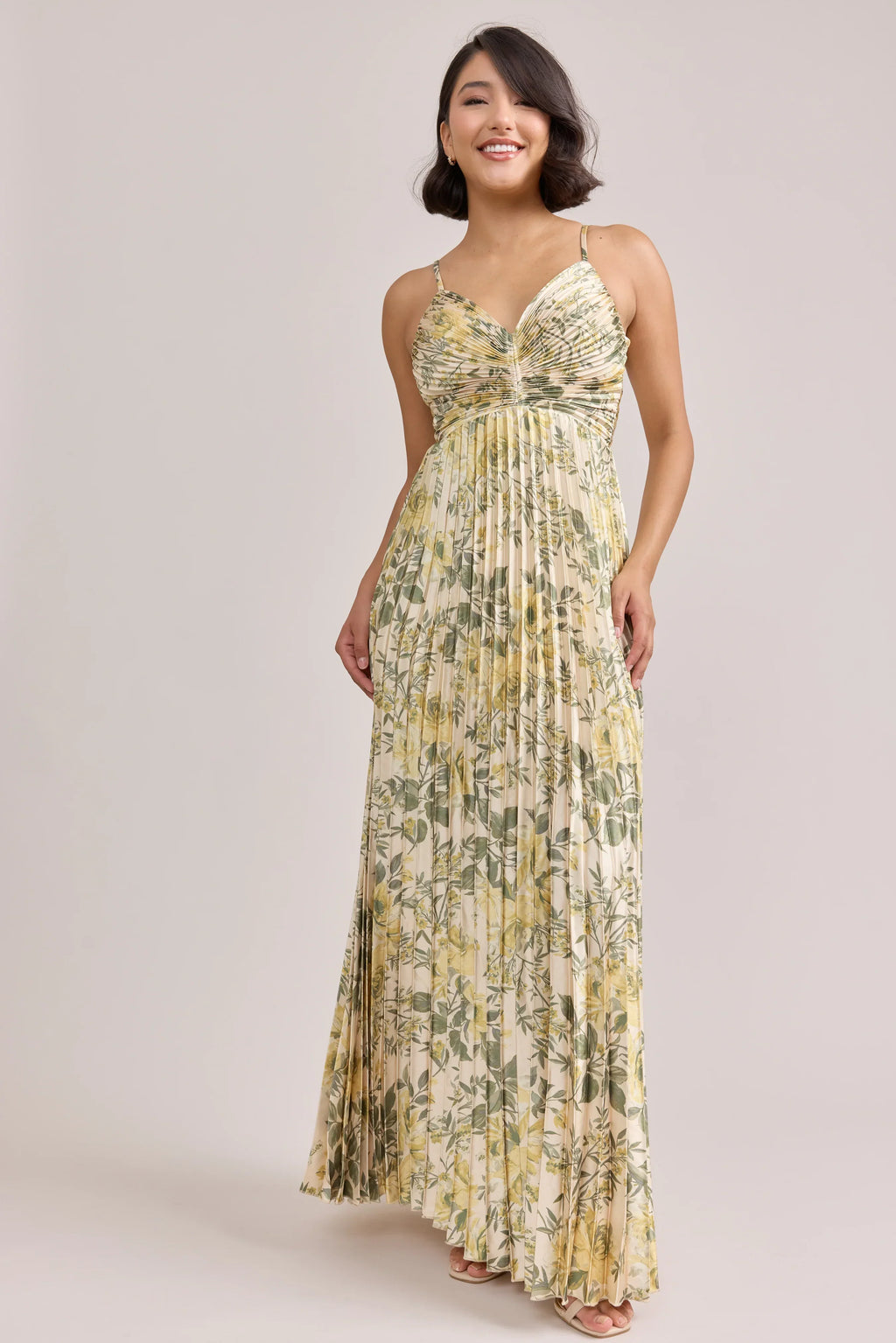 Satin Pleated Floral Print Dress | Made To Order