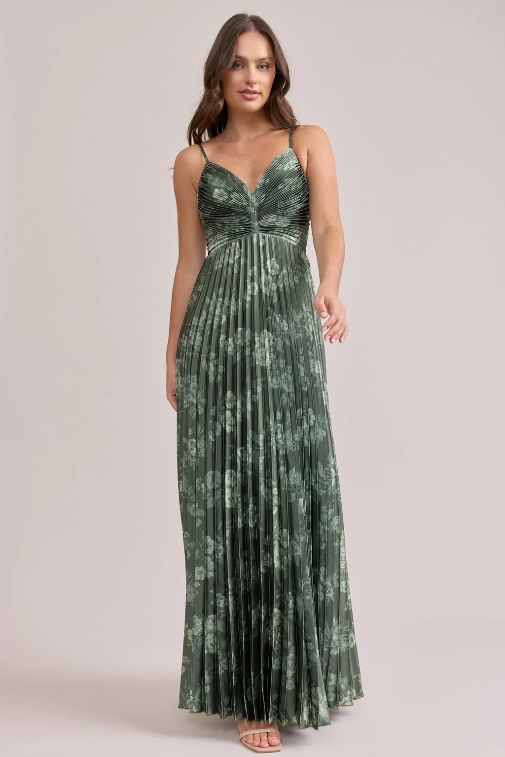 Satin Pleated Floral Print Dress | Made To Order