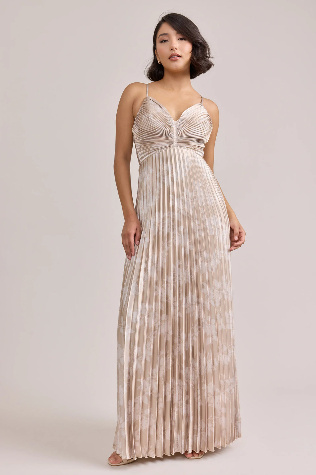 Satin Pleated Floral Print Dress | Made To Order