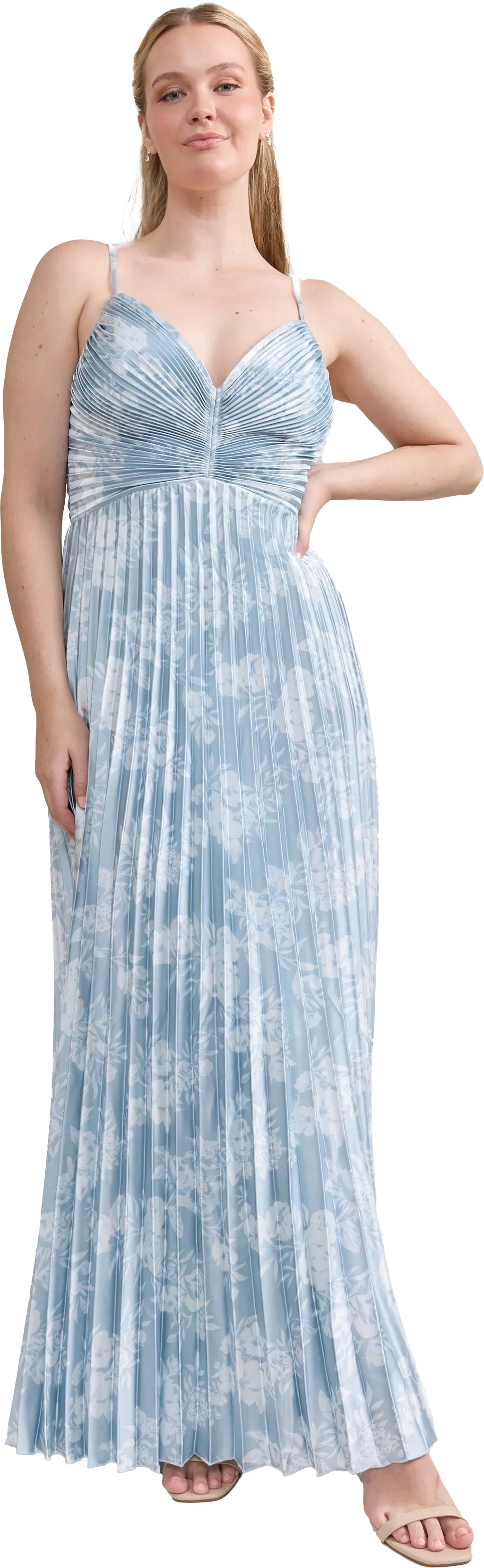 Satin Pleated Floral Print Dress | Made To Order