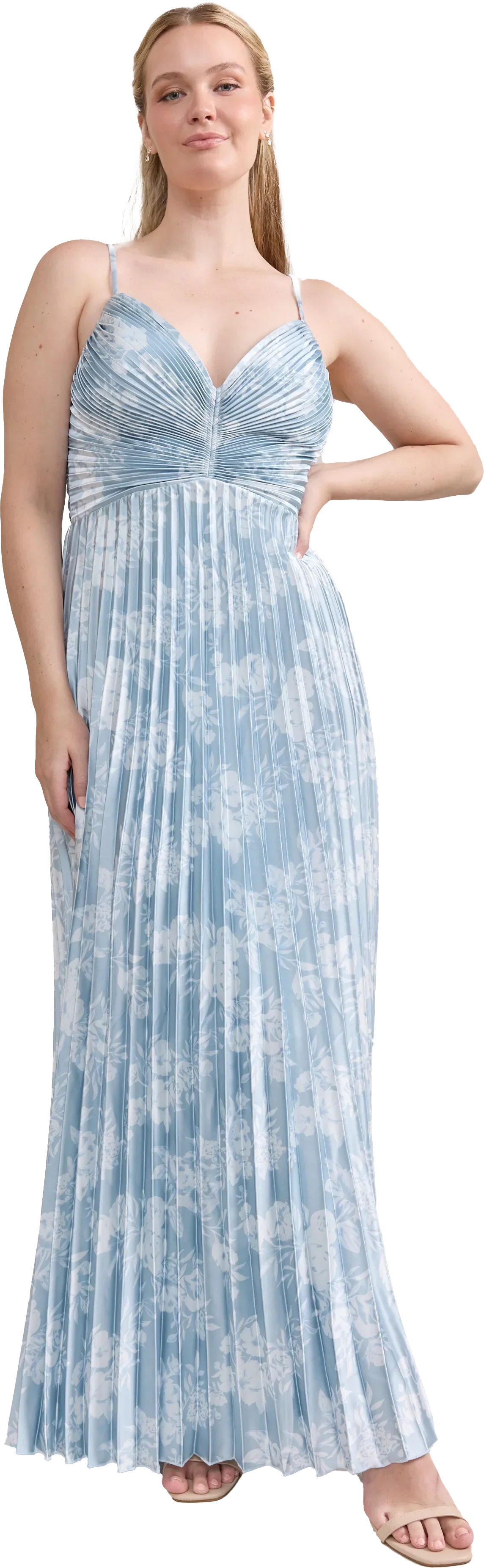 Satin Pleated Floral Print Dress | Made To Order