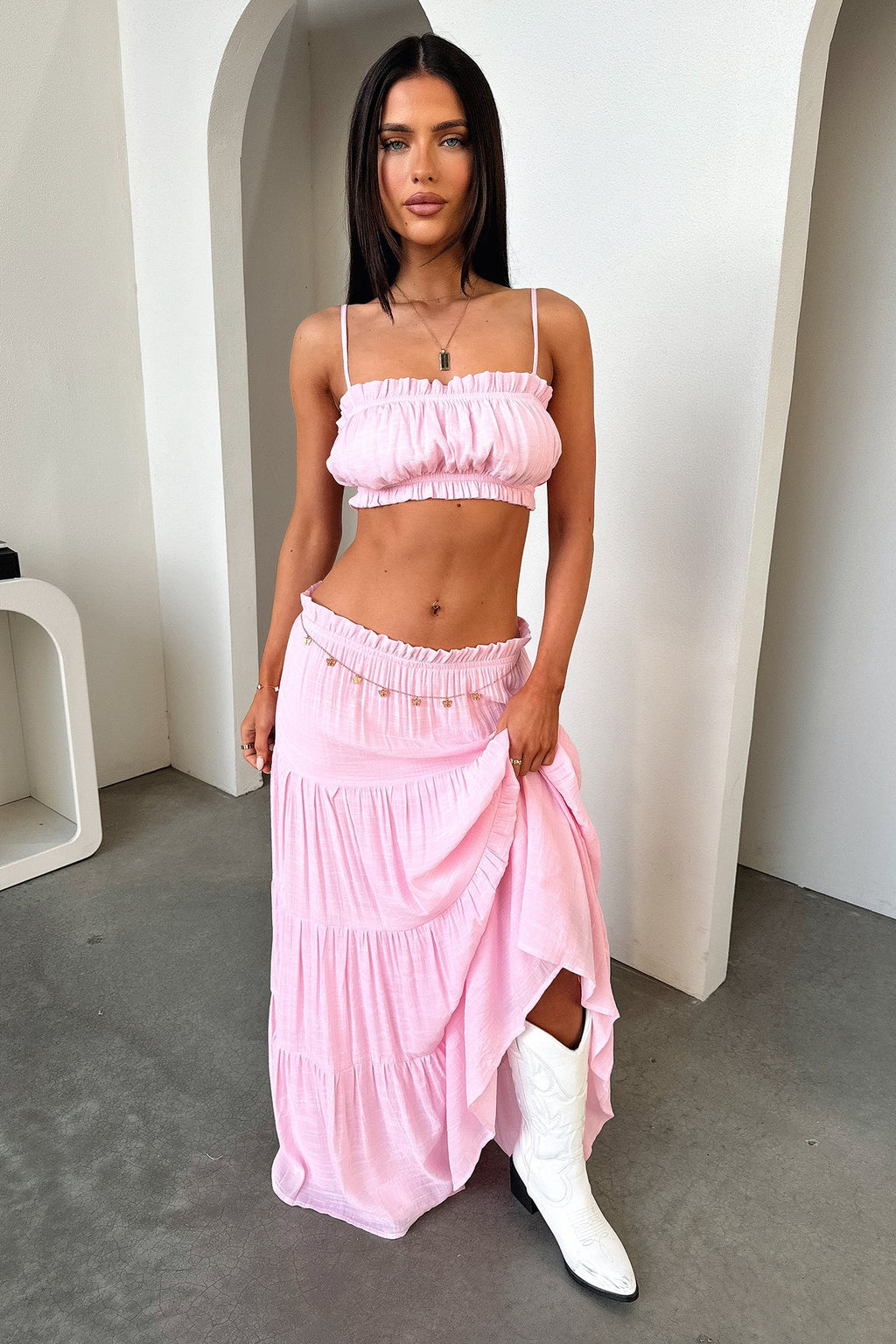 Selina Tiered Maxi Skirt - Pink