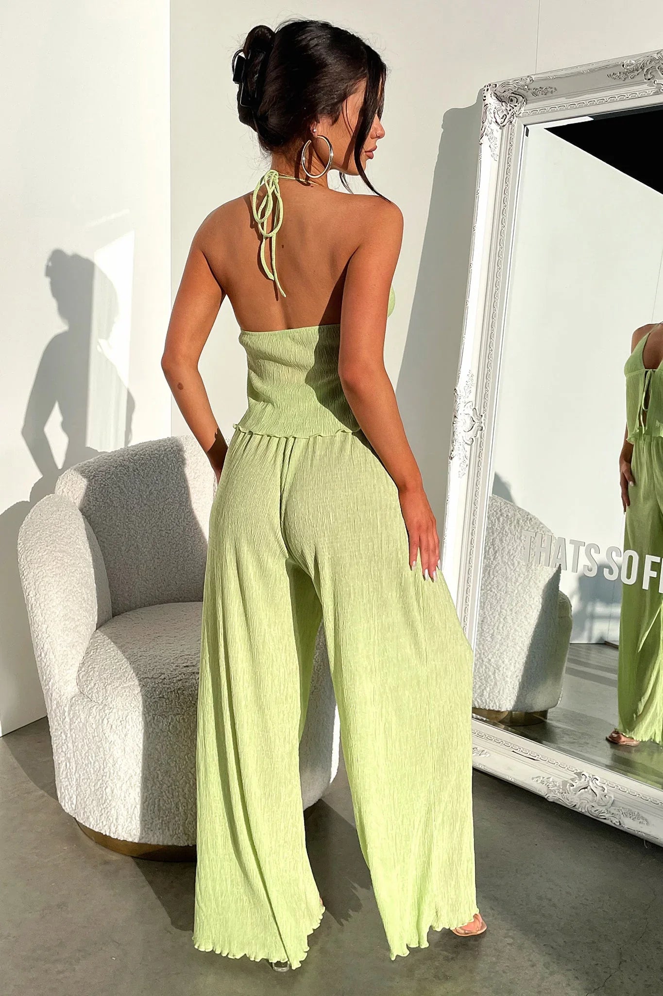 Prisha Wide Leg Plisse Pants - Green