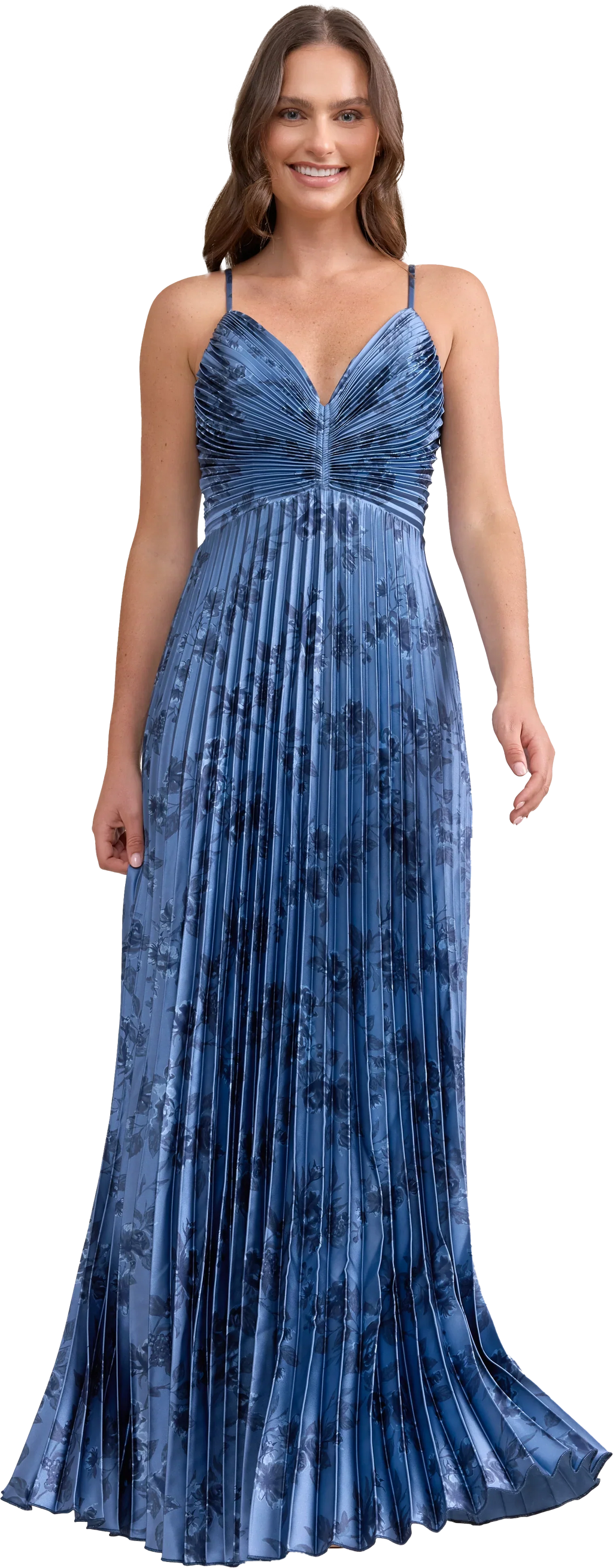 Satin Pleated Floral Print Dress | Made To Order