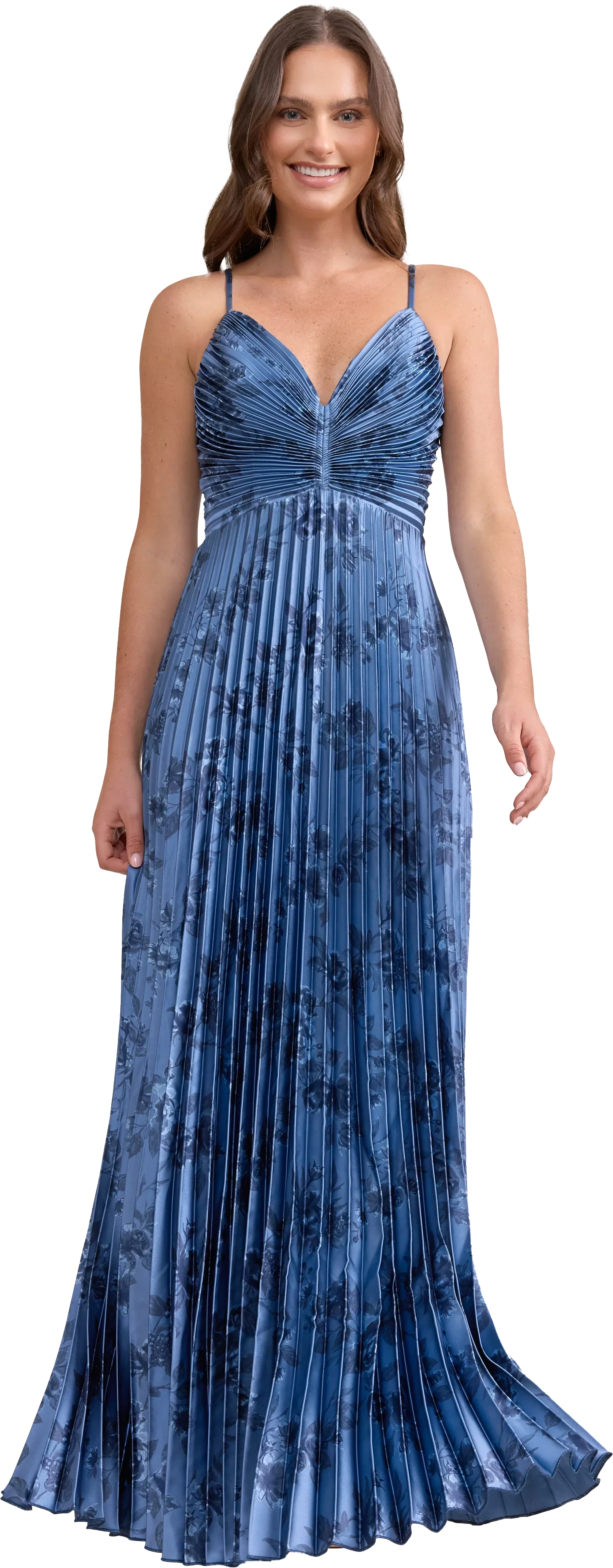Satin Pleated Floral Print Dress | Made To Order