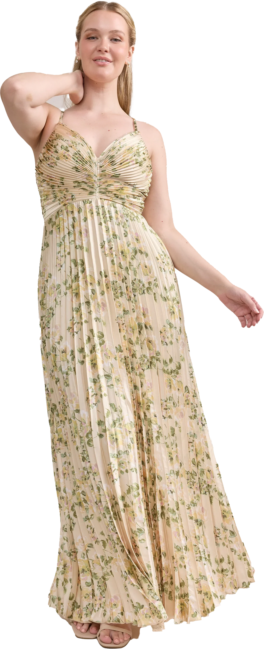 Satin Pleated Floral Print Dress | Made To Order