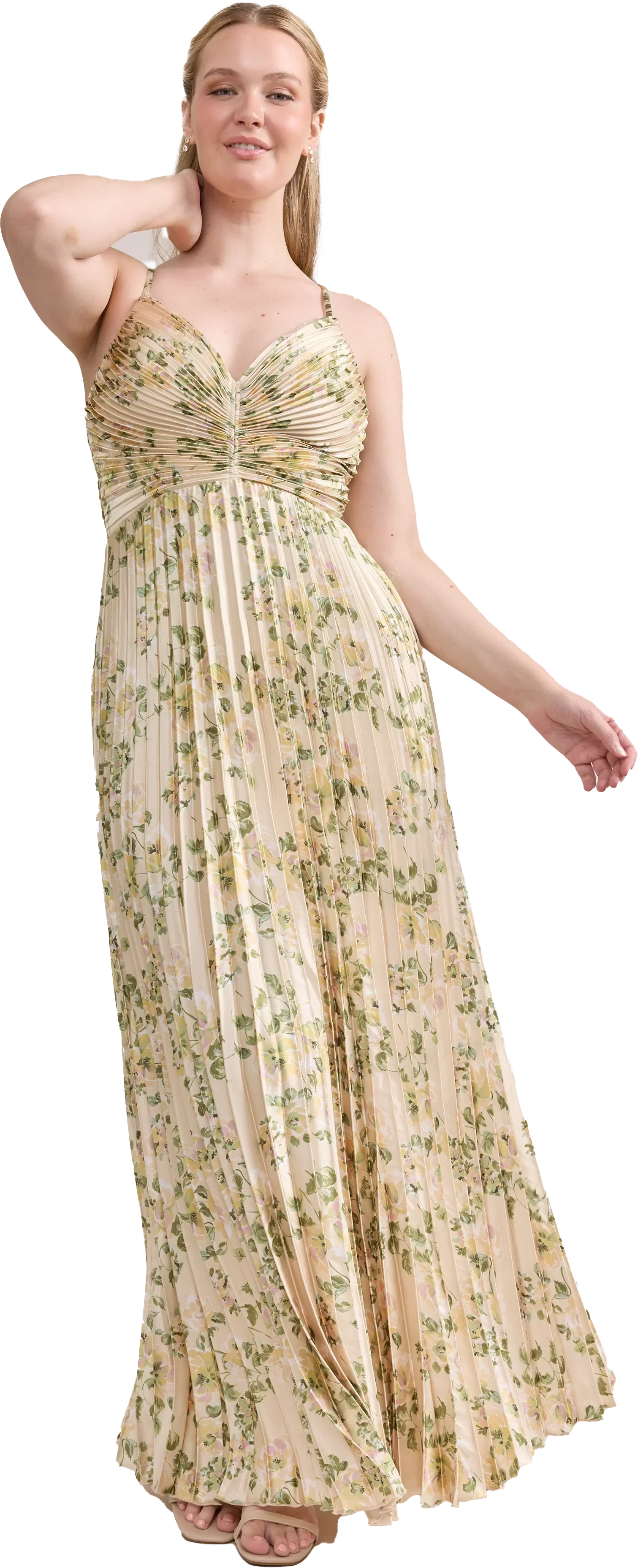 Satin Pleated Floral Print Dress | Made To Order