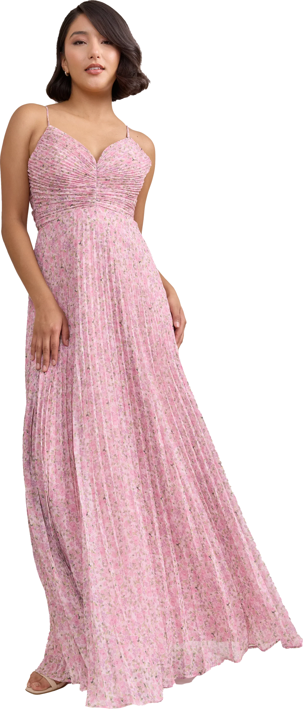Chiffon Pleated Floral Print Dress | Made To Order