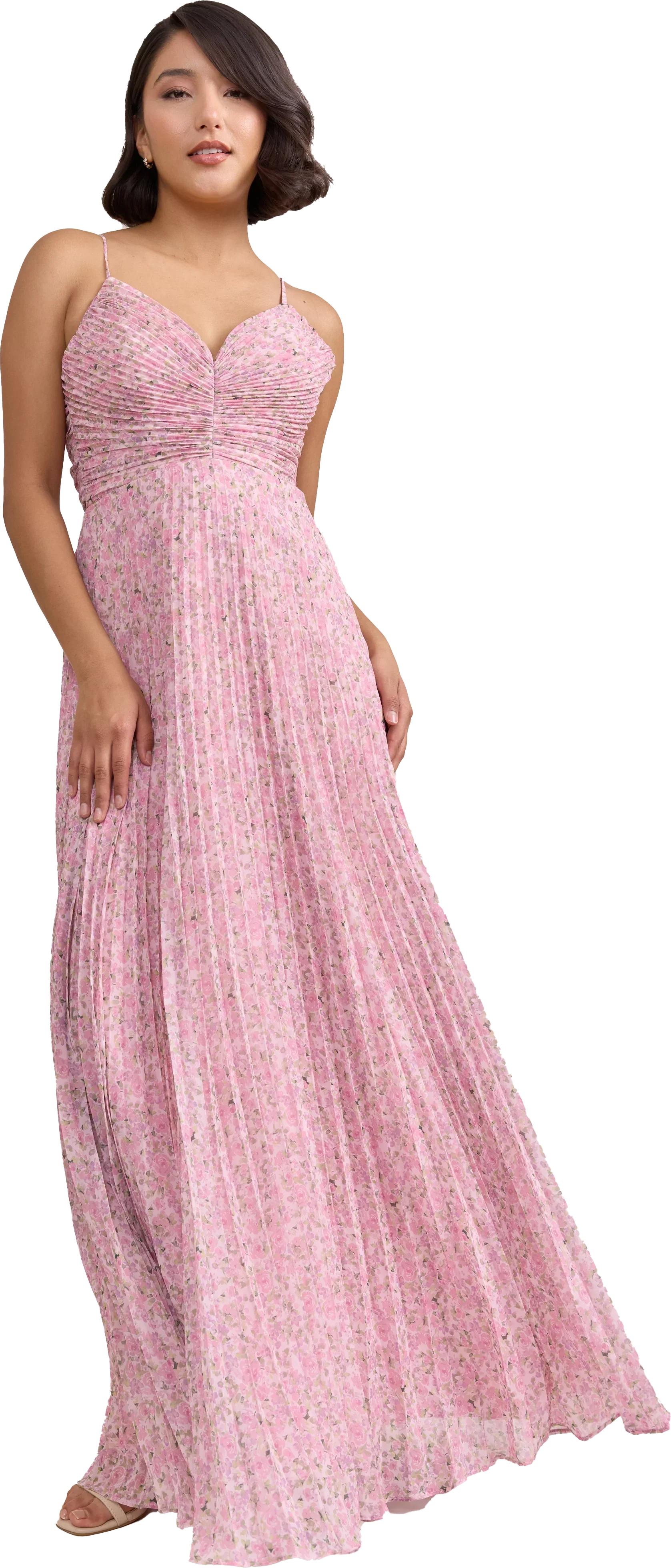 Chiffon Pleated Floral Print Dress | Made To Order