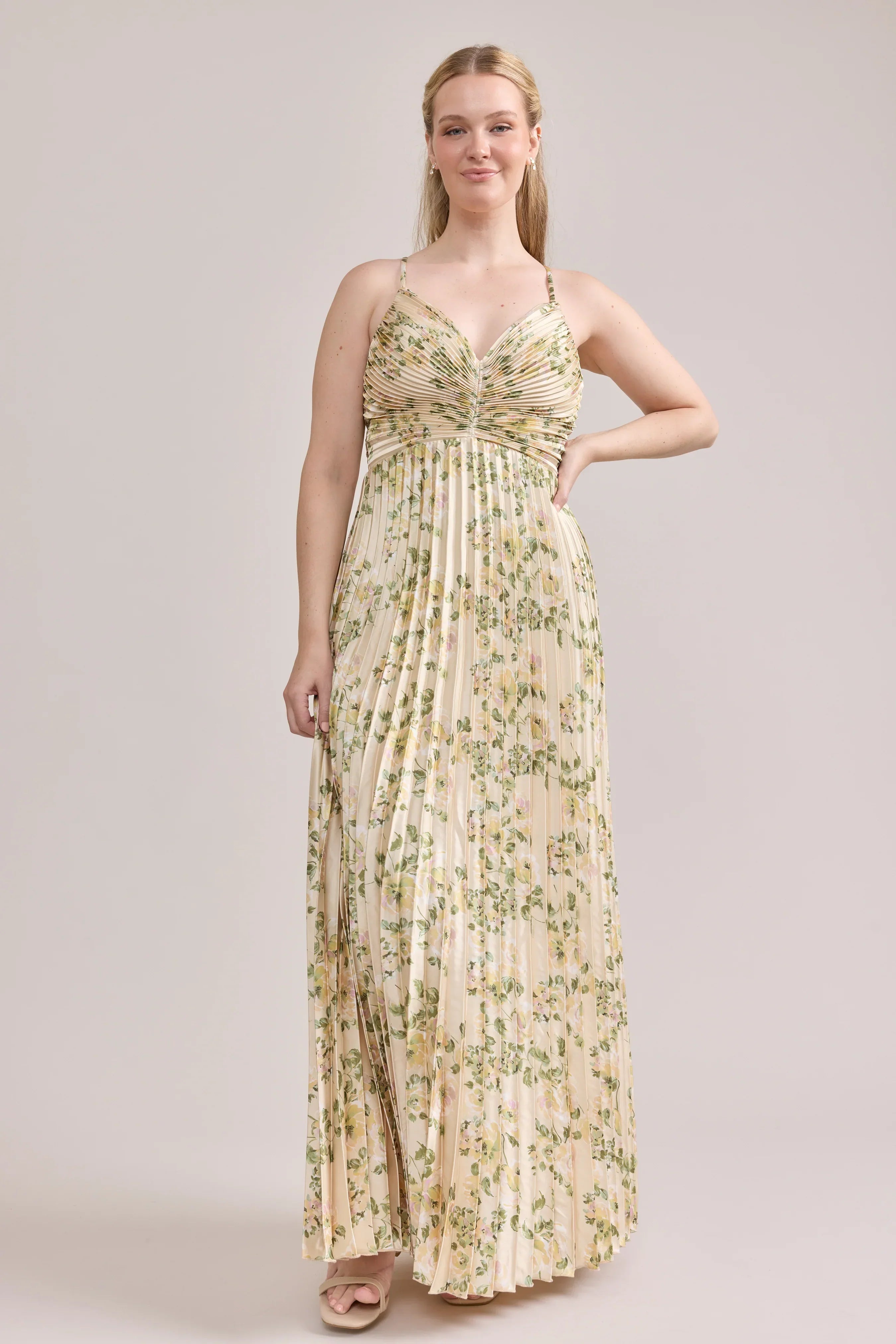 Satin Pleated Floral Print Dress | Made To Order