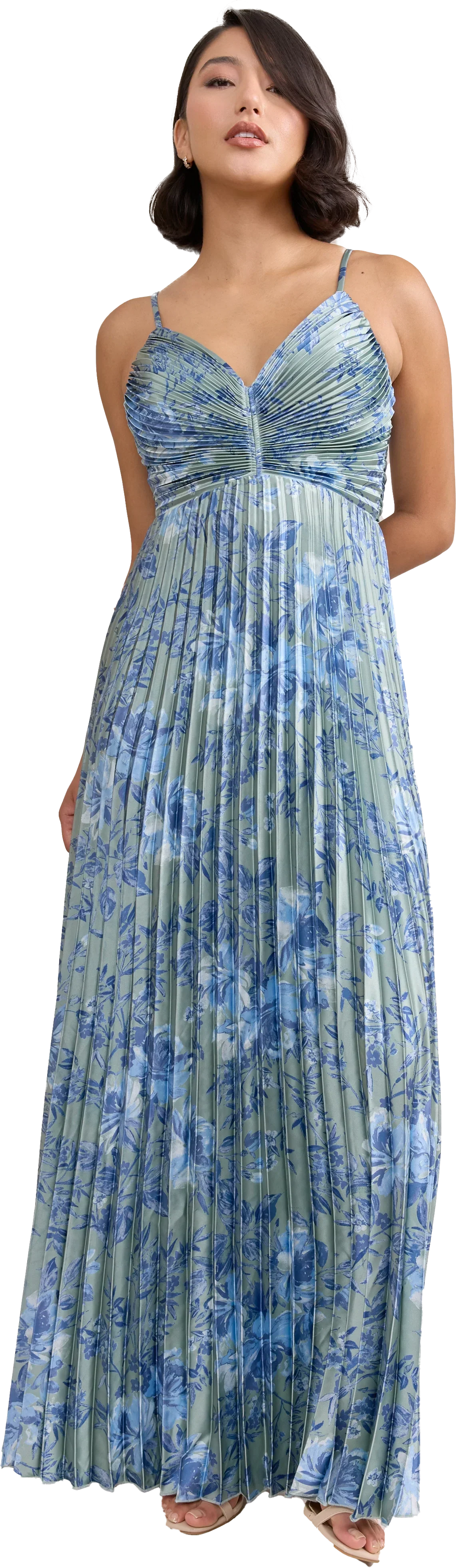 Satin Pleated Floral Print Dress | Made To Order