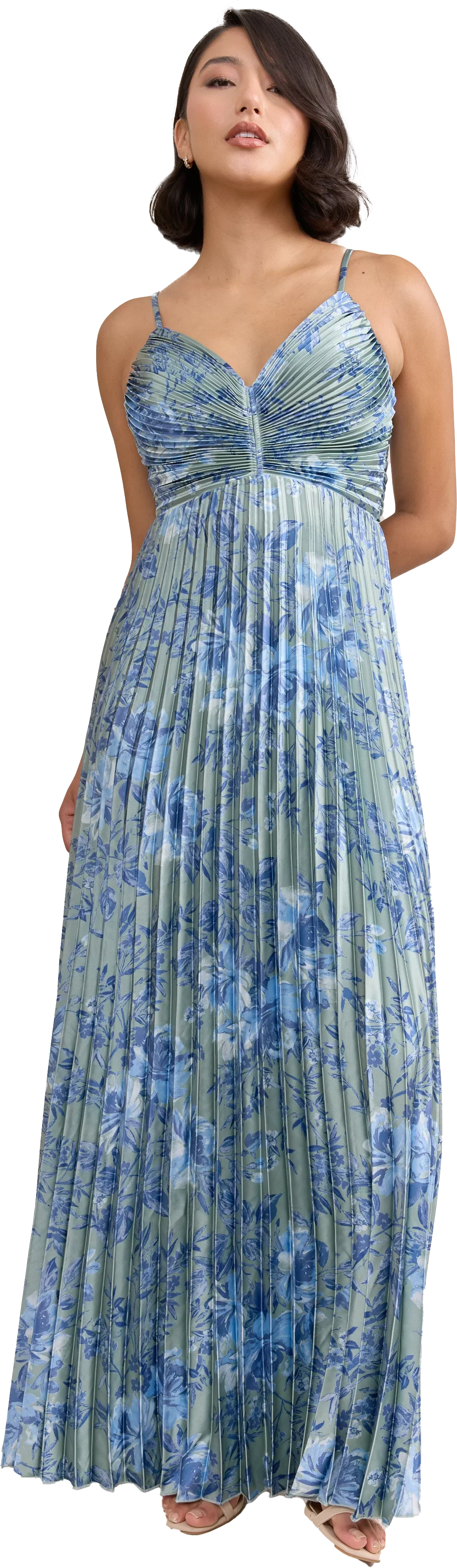 Satin Pleated Floral Print Dress | Made To Order