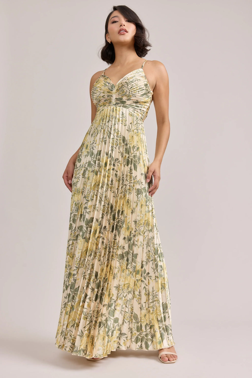 Satin Pleated Floral Print Dress | Made To Order