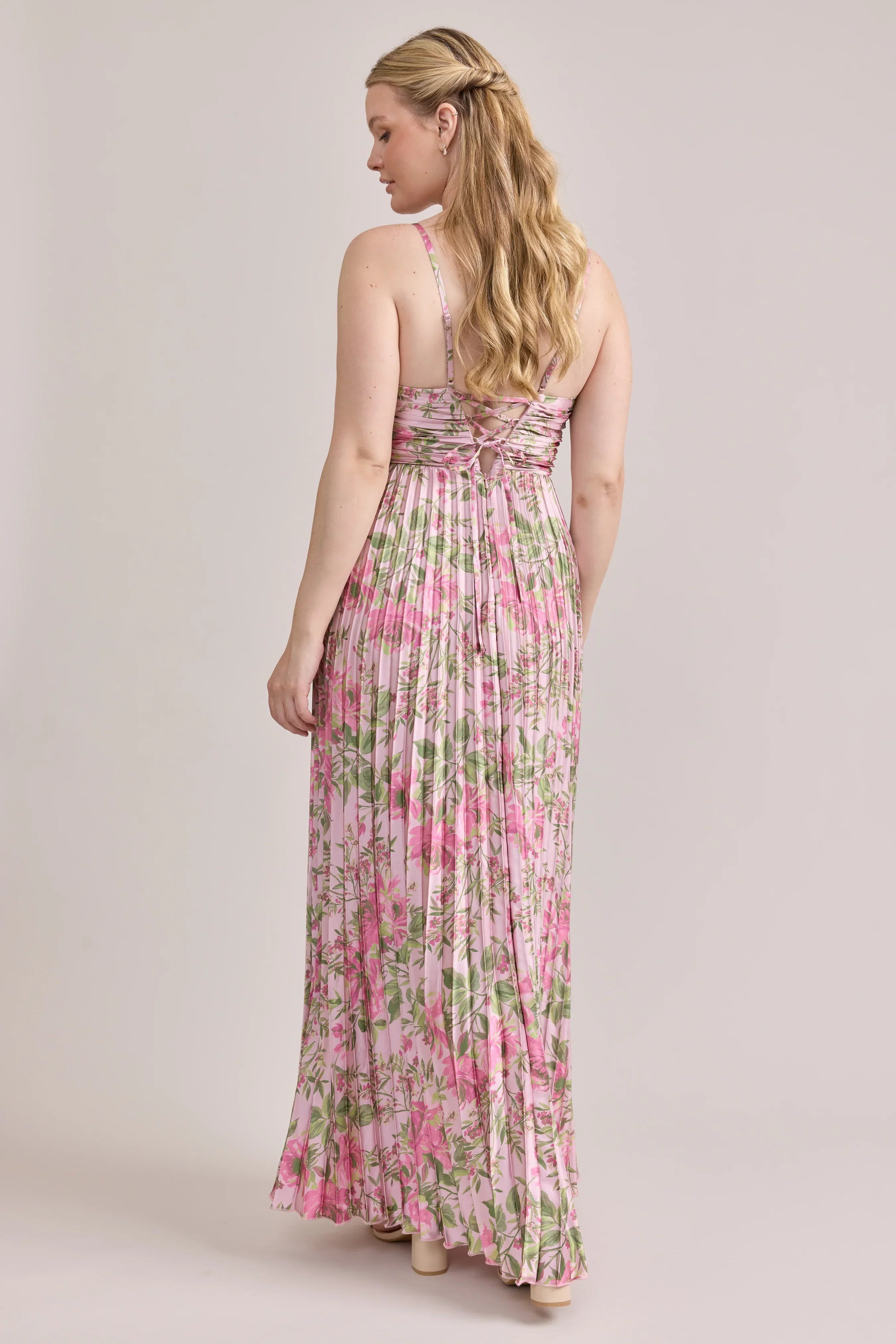 Satin Pleated Floral Print Dress | Made To Order