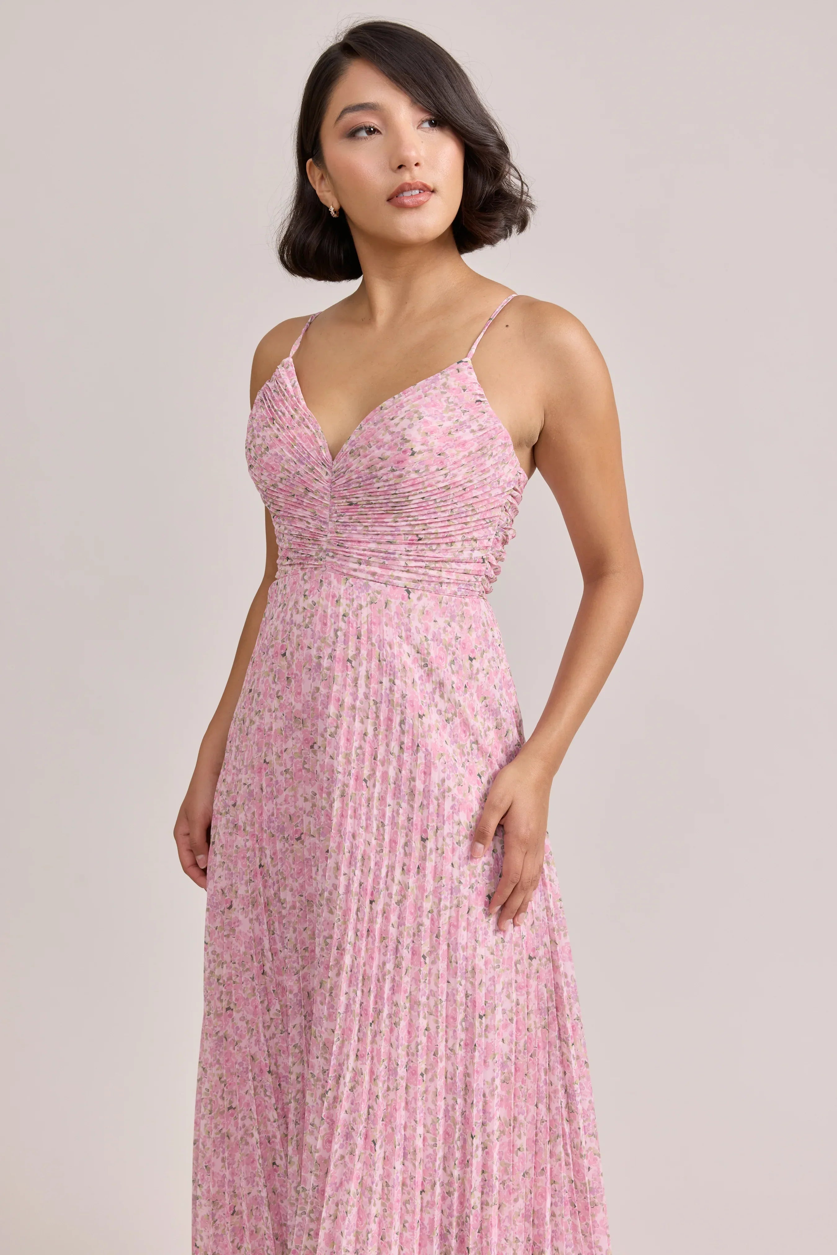 Chiffon Pleated Floral Print Dress | Made To Order