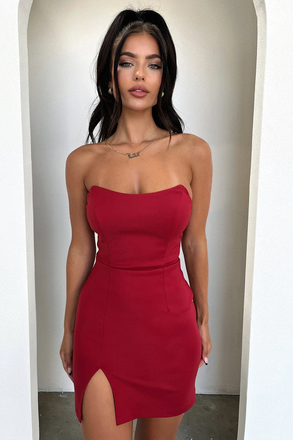 Lane Strapless Mini Dress - Red