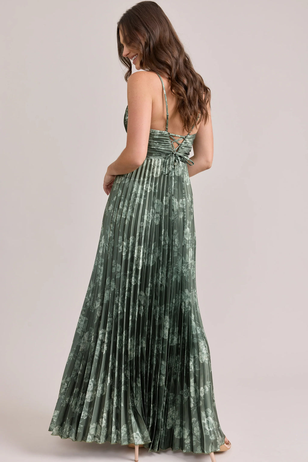 Satin Pleated Floral Print Dress | Made To Order