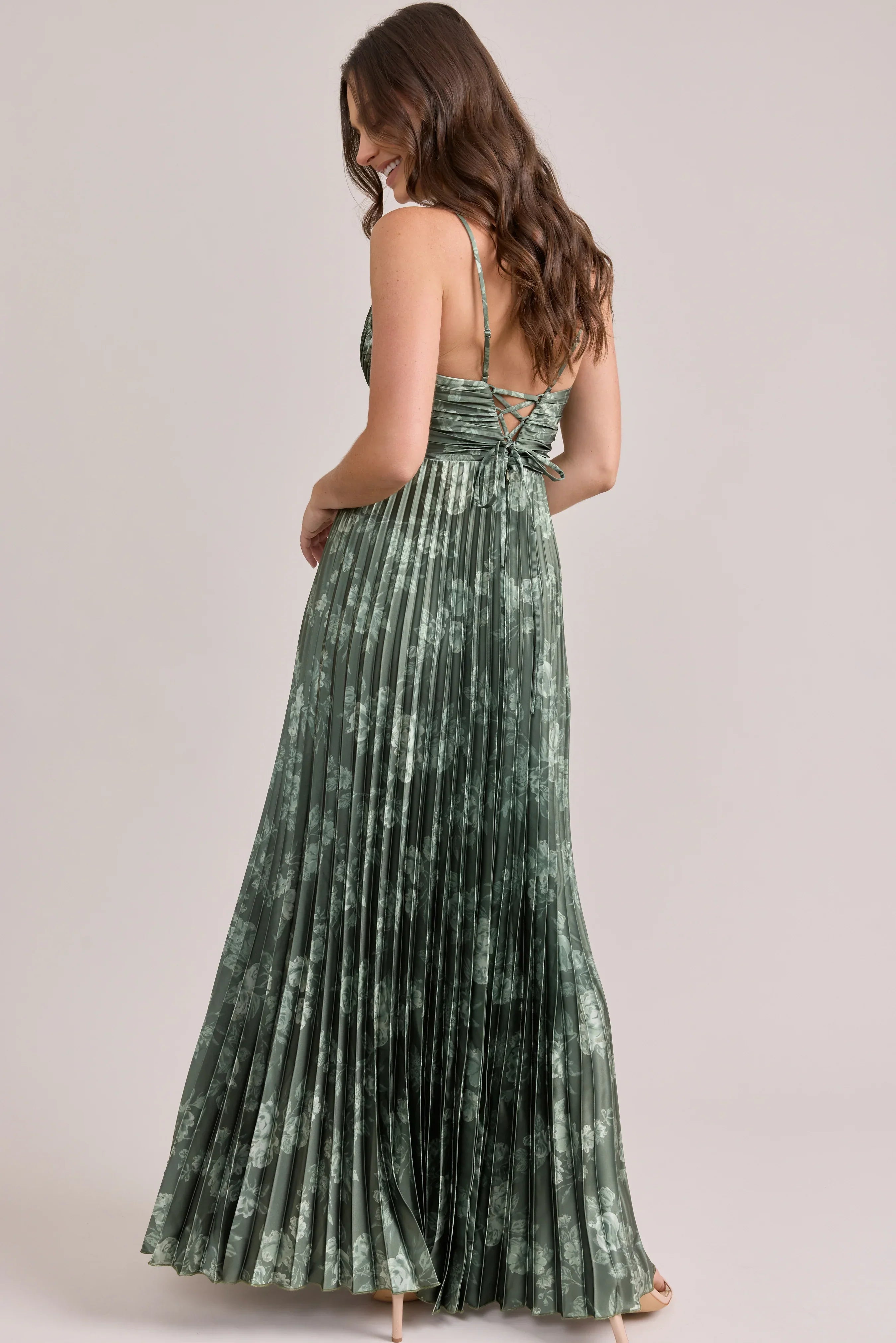 Satin Pleated Floral Print Dress | Made To Order