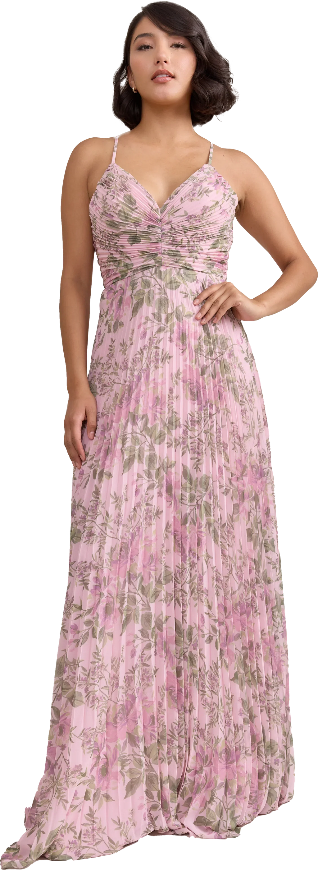 Chiffon Pleated Floral Print Dress | Made To Order