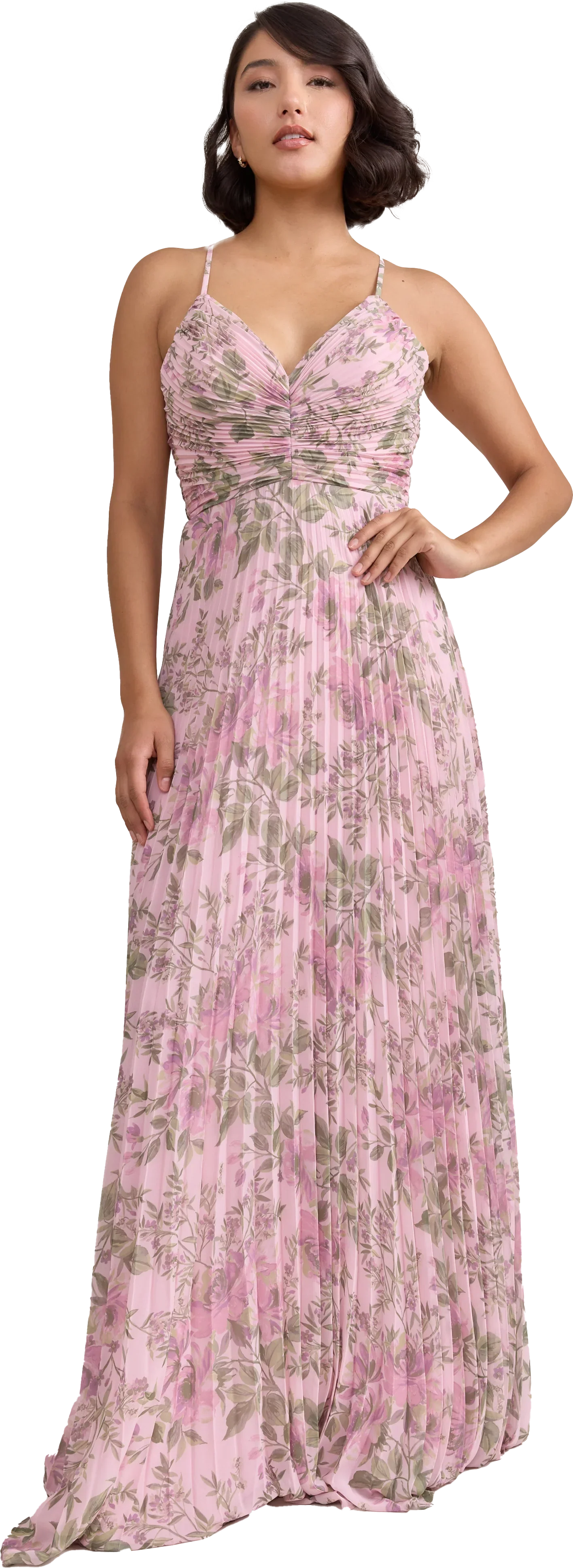 Chiffon Pleated Floral Print Dress | Made To Order