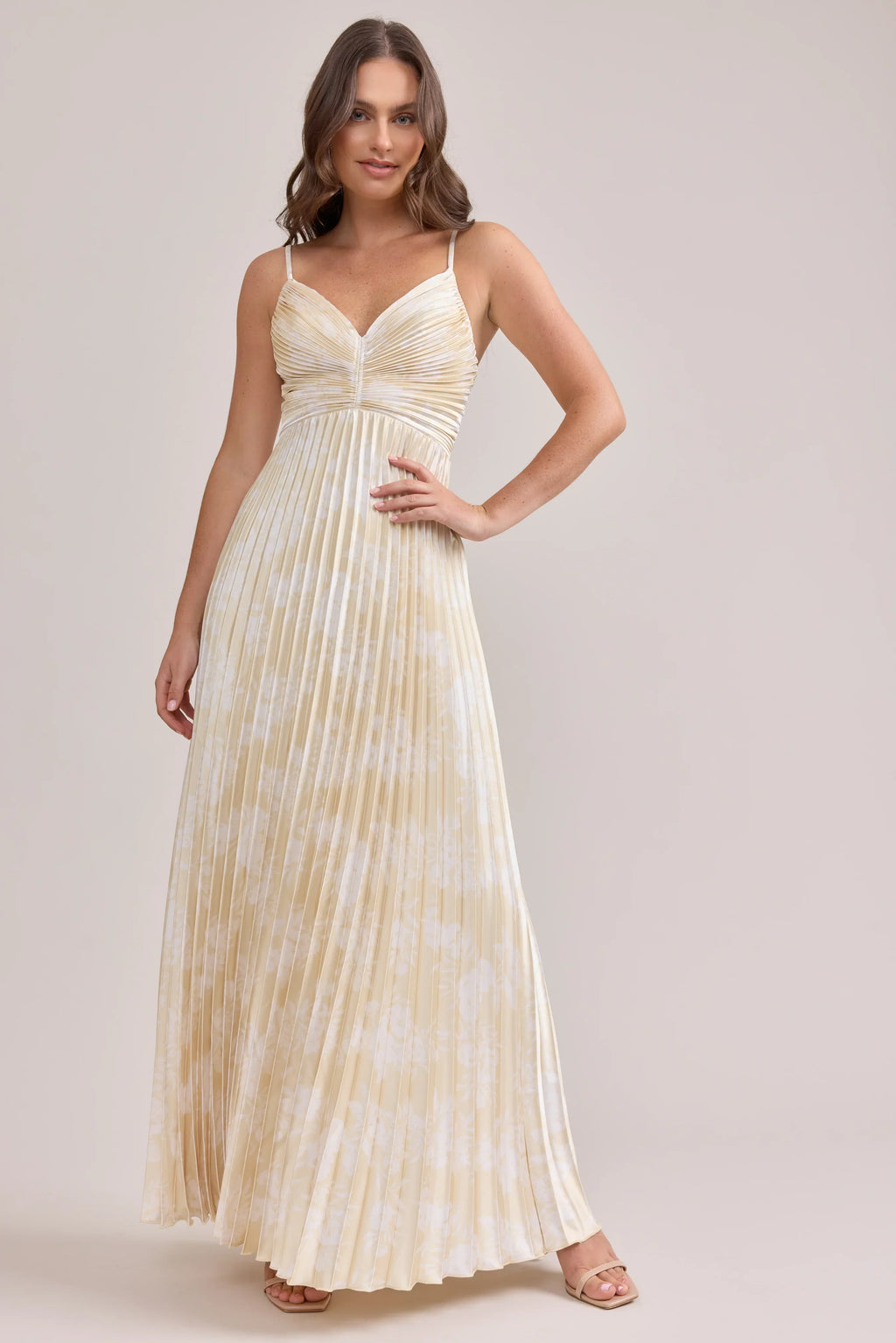 Satin Pleated Floral Print Dress | Made To Order