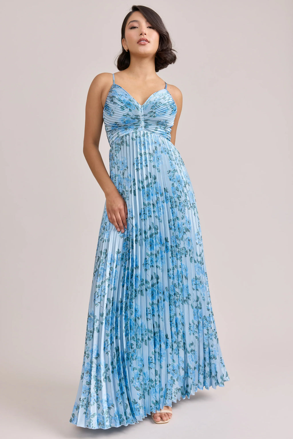 Satin Pleated Floral Print Dress | Made To Order