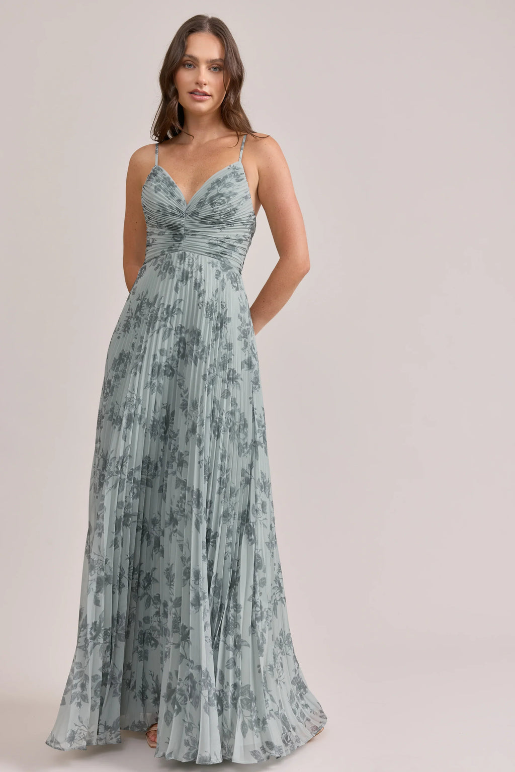 Chiffon Pleated Floral Print Dress | Made To Order