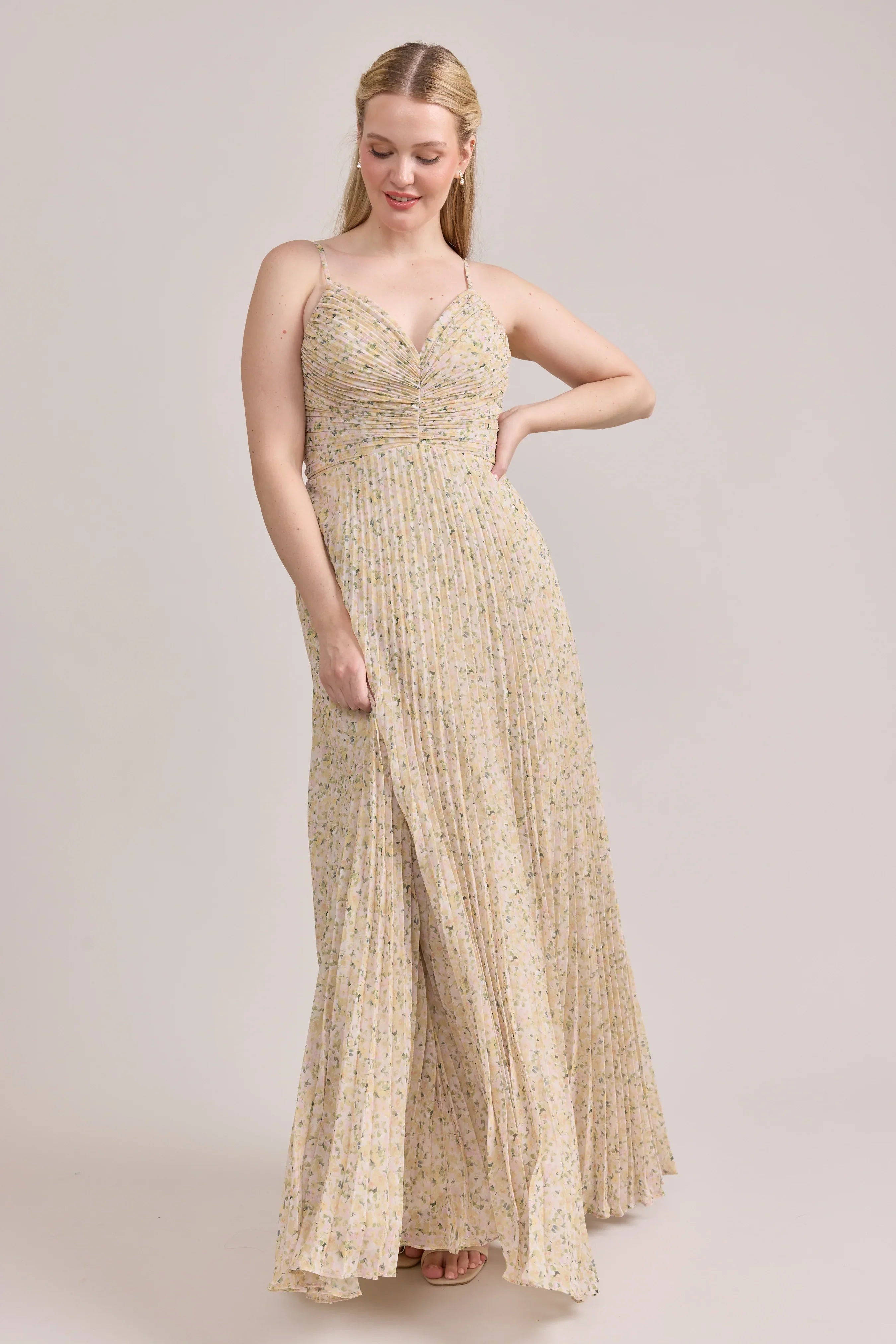 Chiffon Pleated Floral Print Dress | Made To Order