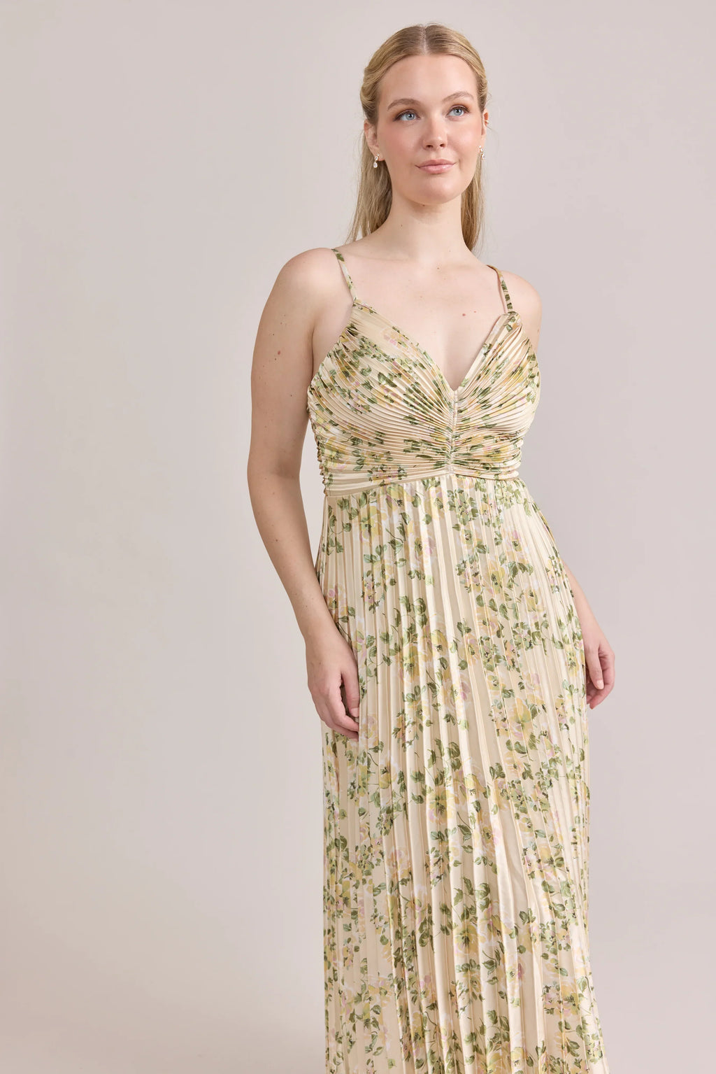 Satin Pleated Floral Print Dress | Made To Order