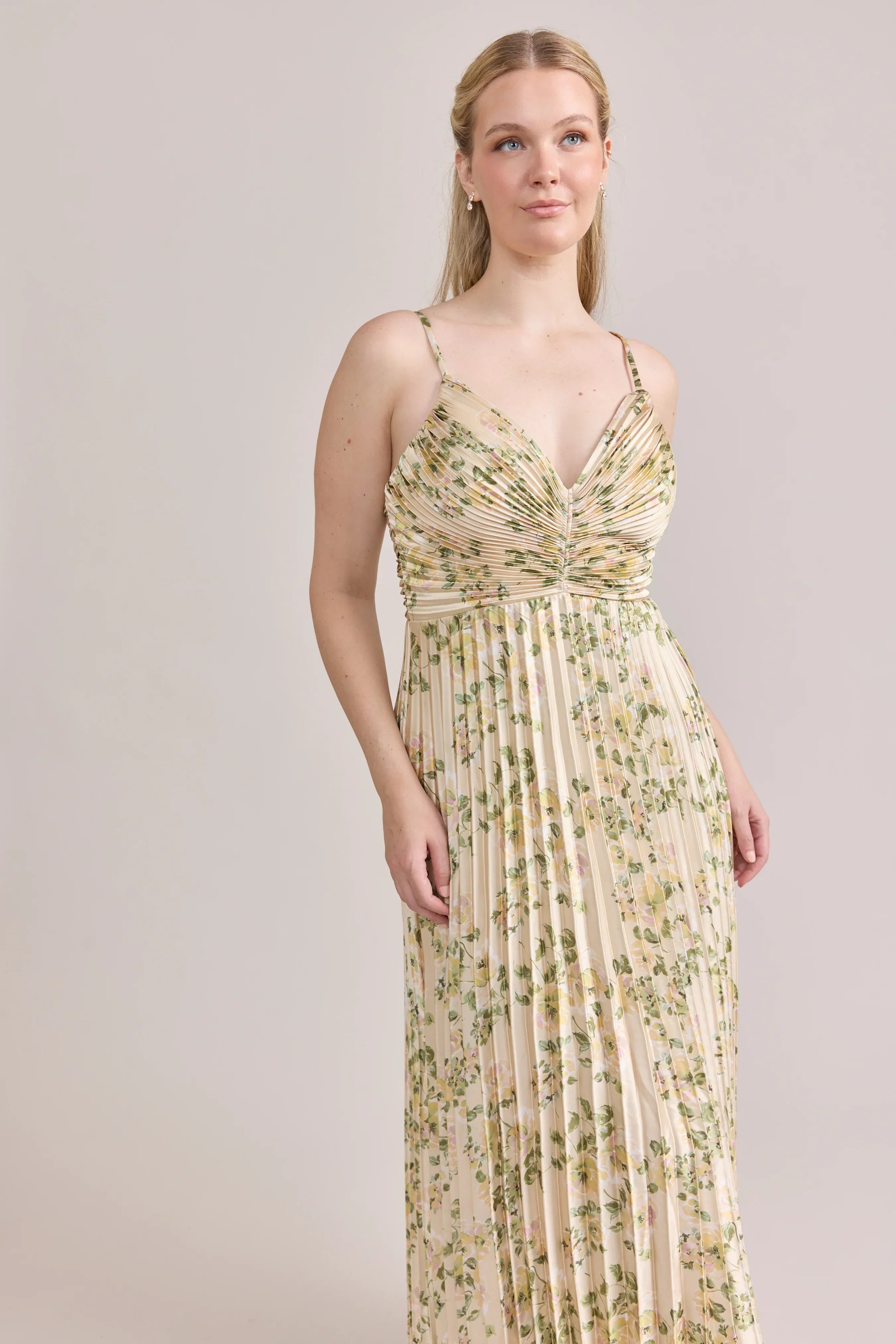 Satin Pleated Floral Print Dress | Made To Order