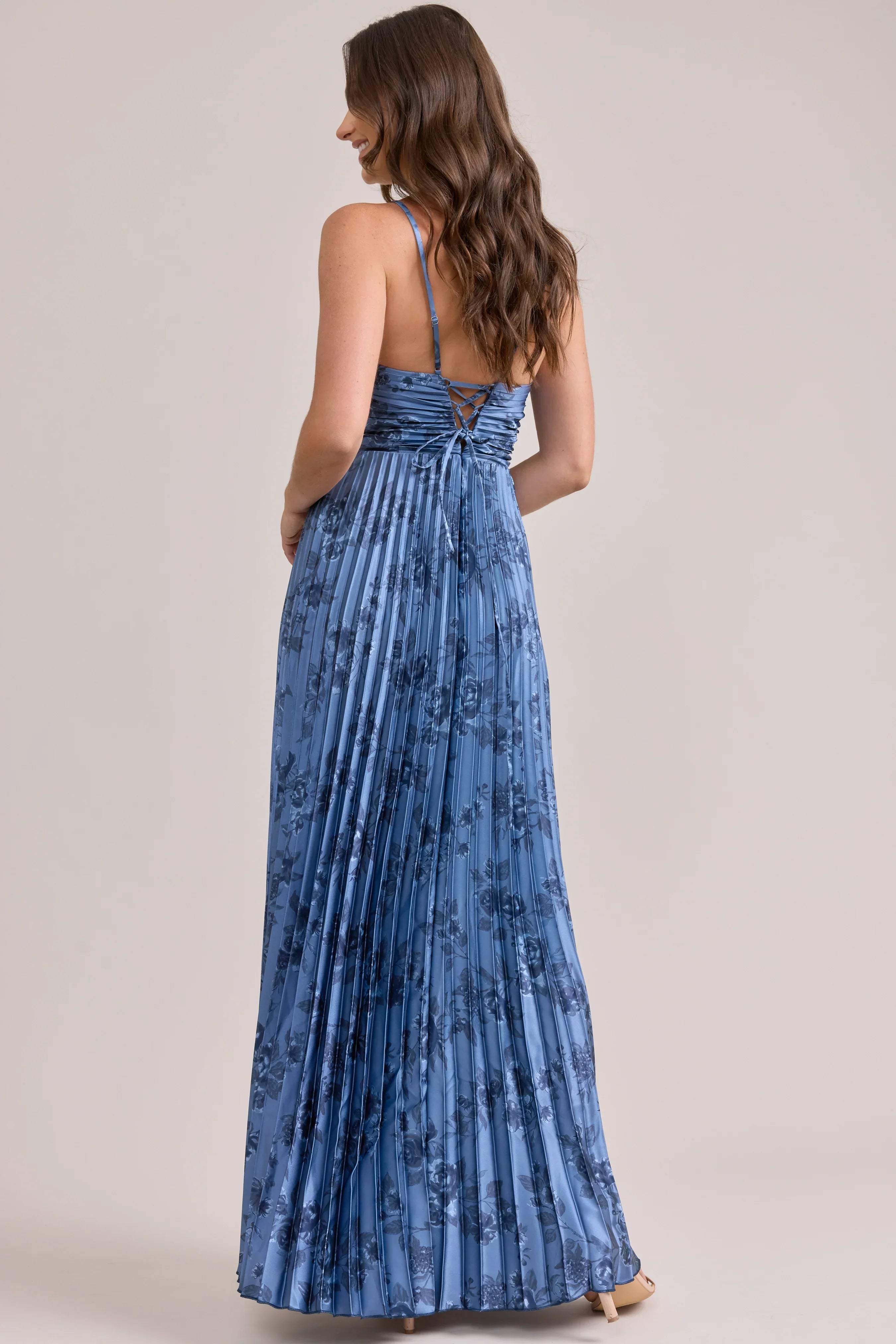 Satin Pleated Floral Print Dress | Made To Order