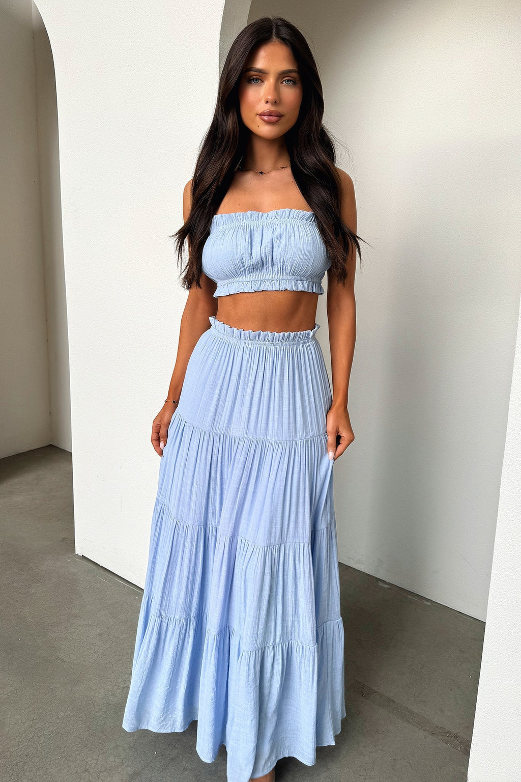 Selina Tiered Maxi Skirt - Blue