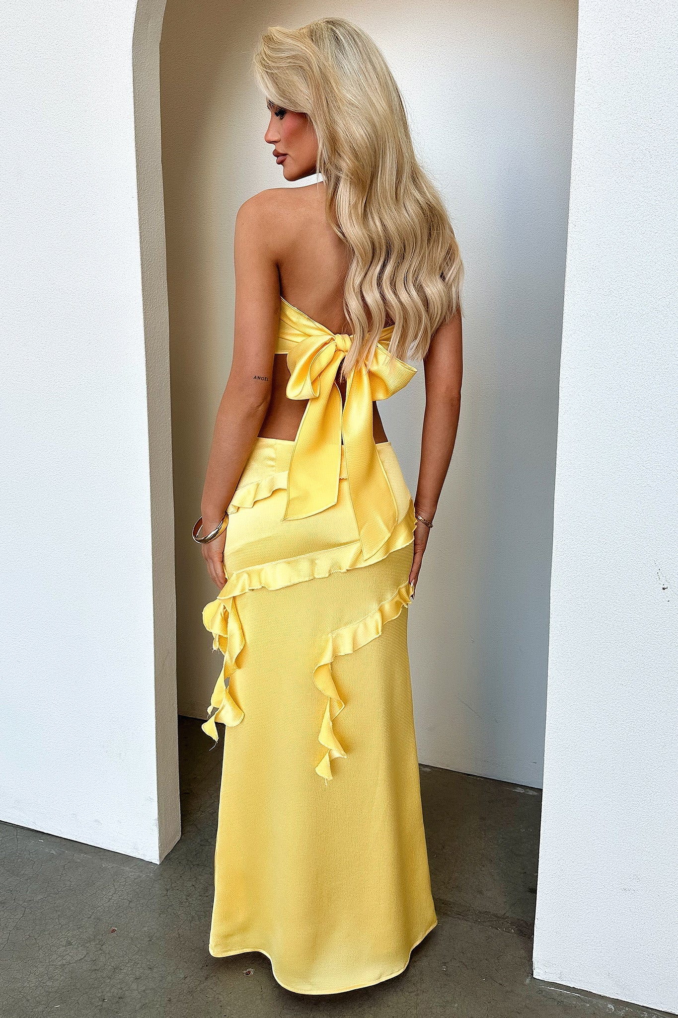 Raima Satin Ruffle Maxi Skirt - Yellow