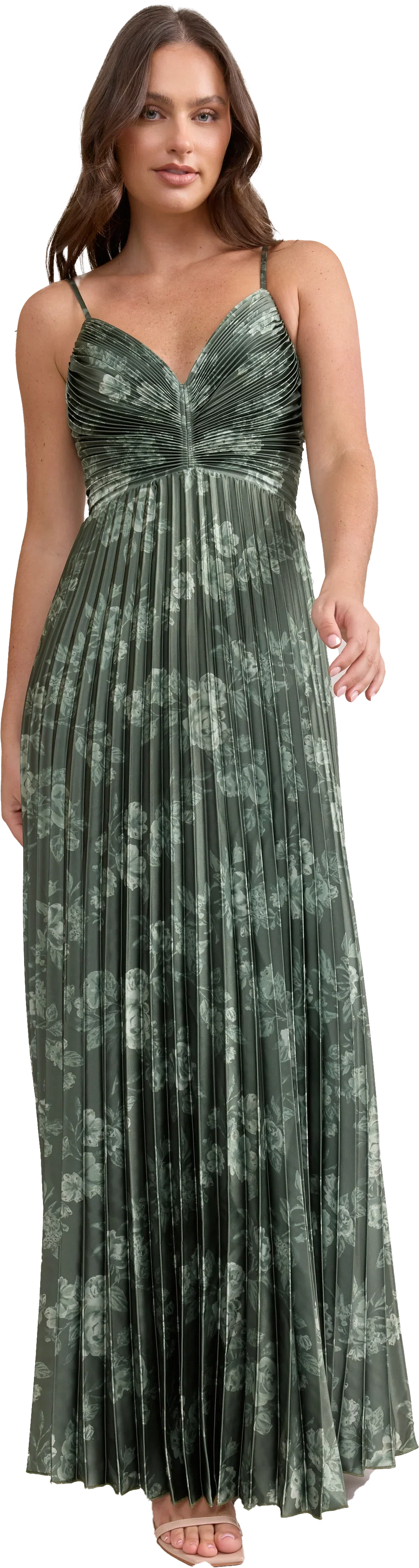 Satin Pleated Floral Print Dress | Made To Order