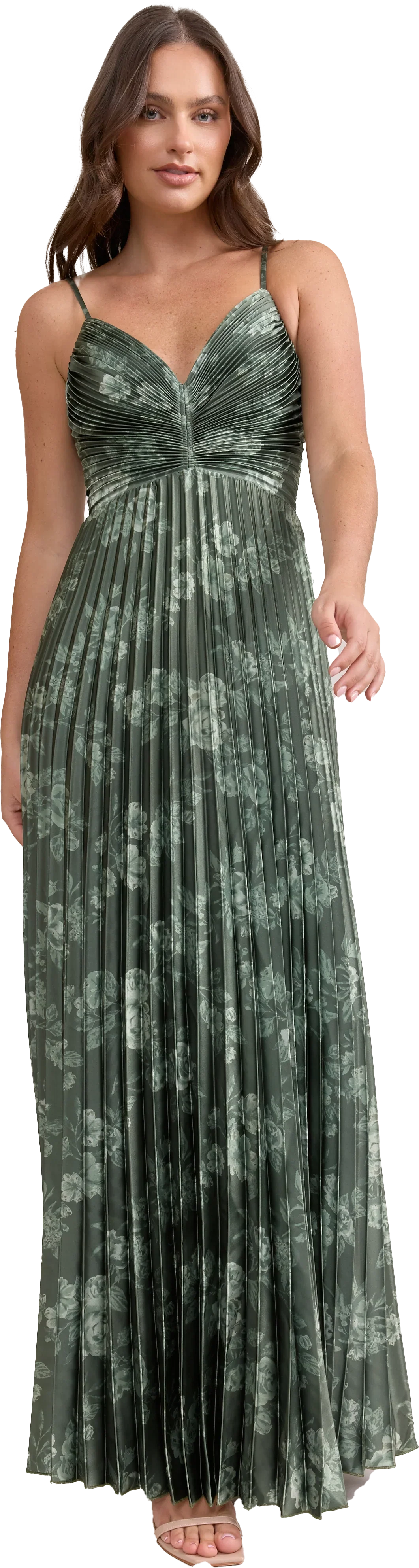 Satin Pleated Floral Print Dress | Made To Order
