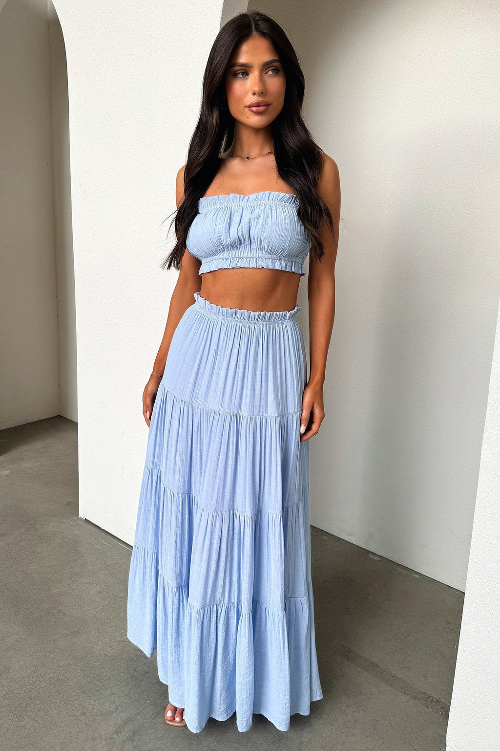 Selina Tiered Maxi Skirt - Blue