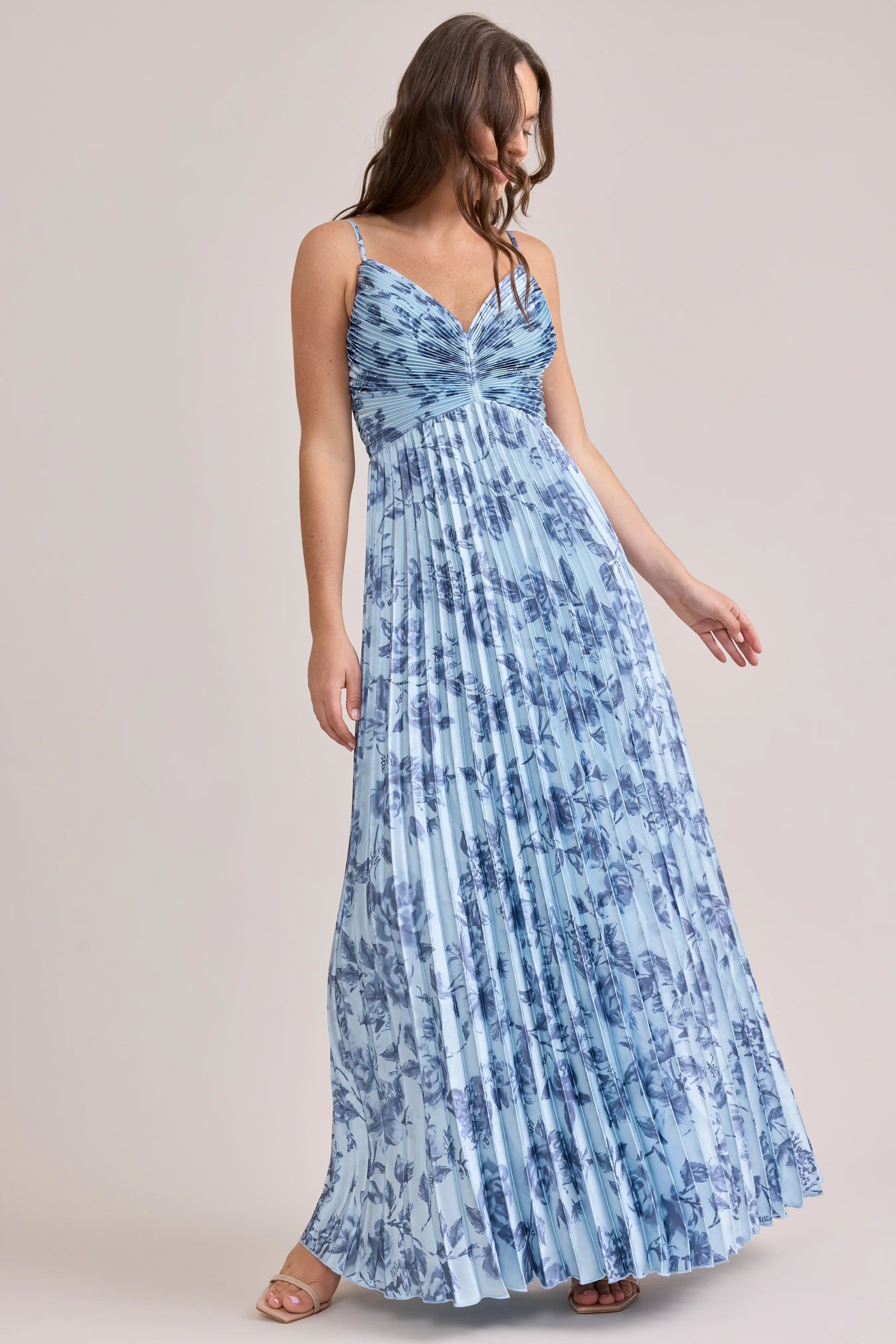 Satin Pleated Floral Print Dress | Made To Order