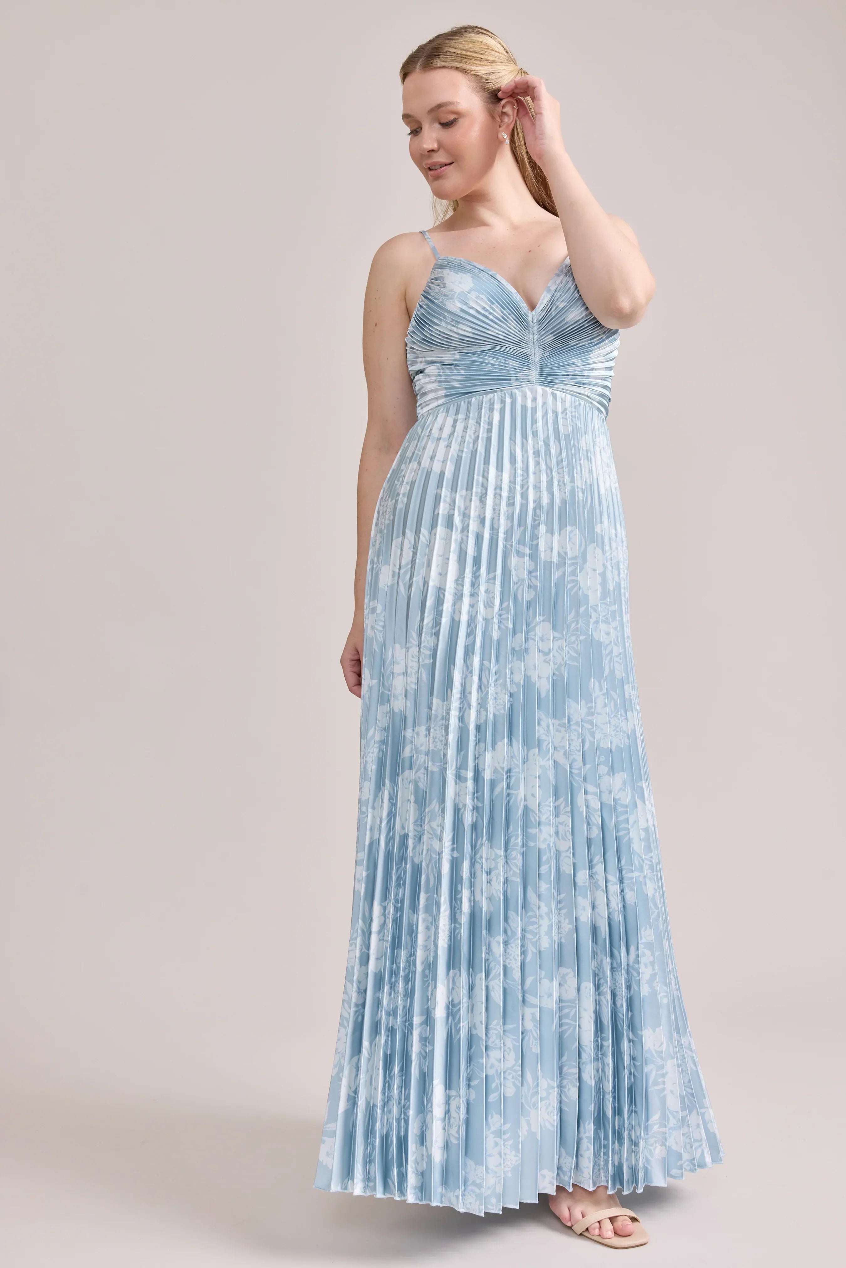 Satin Pleated Floral Print Dress | Made To Order