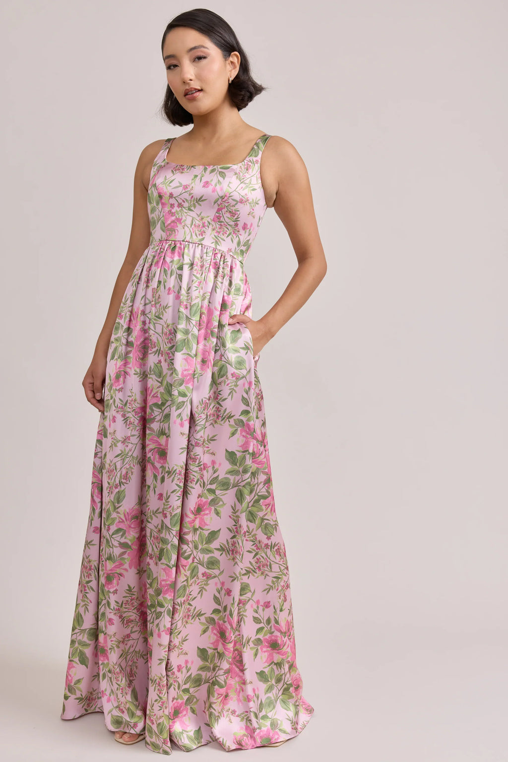 Satin Floral Print Dress | Made To Order