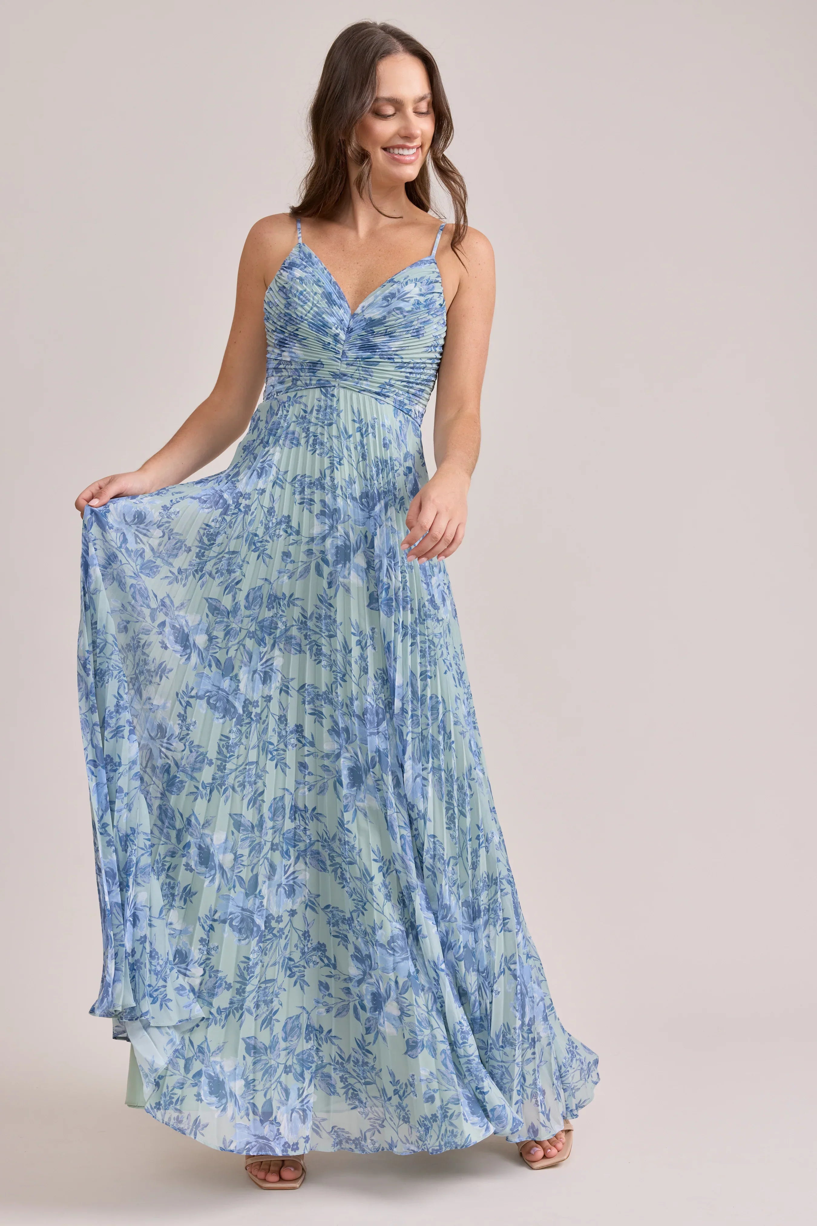 Chiffon Pleated Floral Print Dress | Made To Order