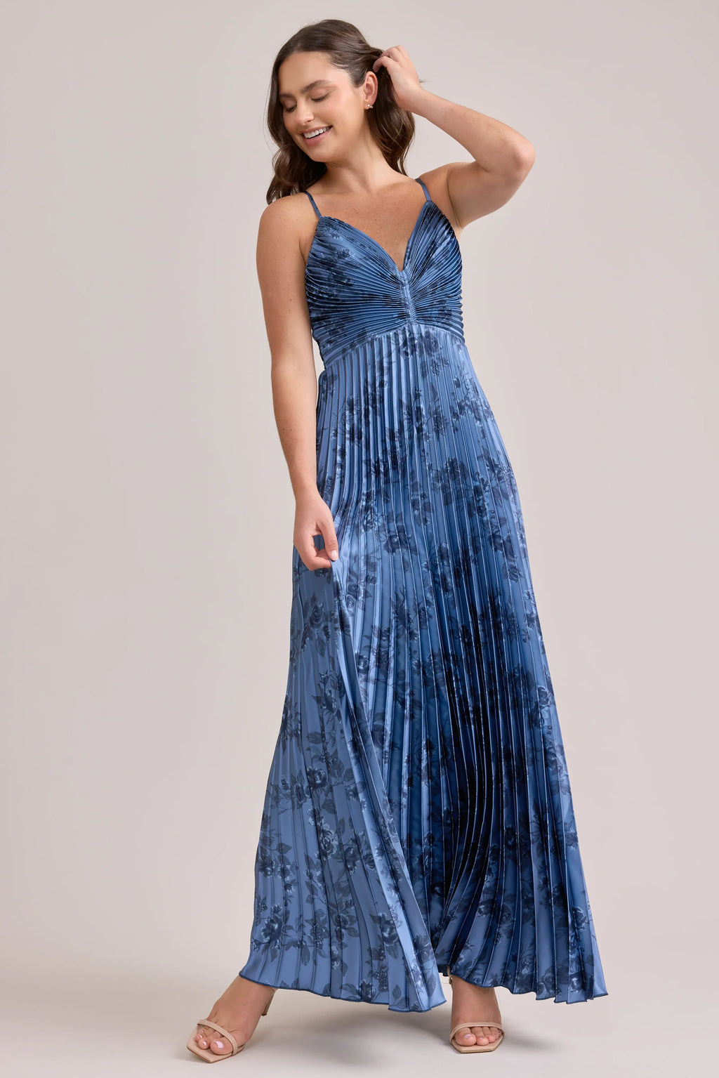 Satin Pleated Floral Print Dress | Made To Order